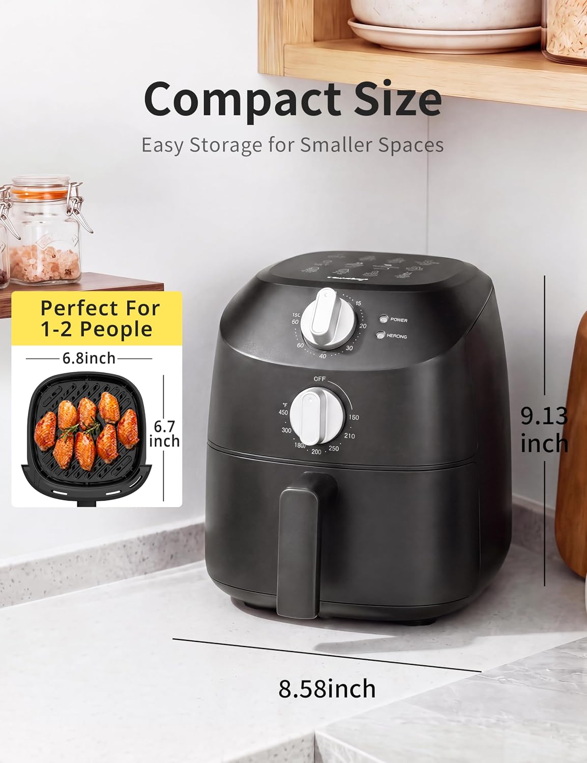 Detalle de COMFEE' CAF201B0BPK Compact Air Fryer, 2.1 Quart, 12 Menu Options