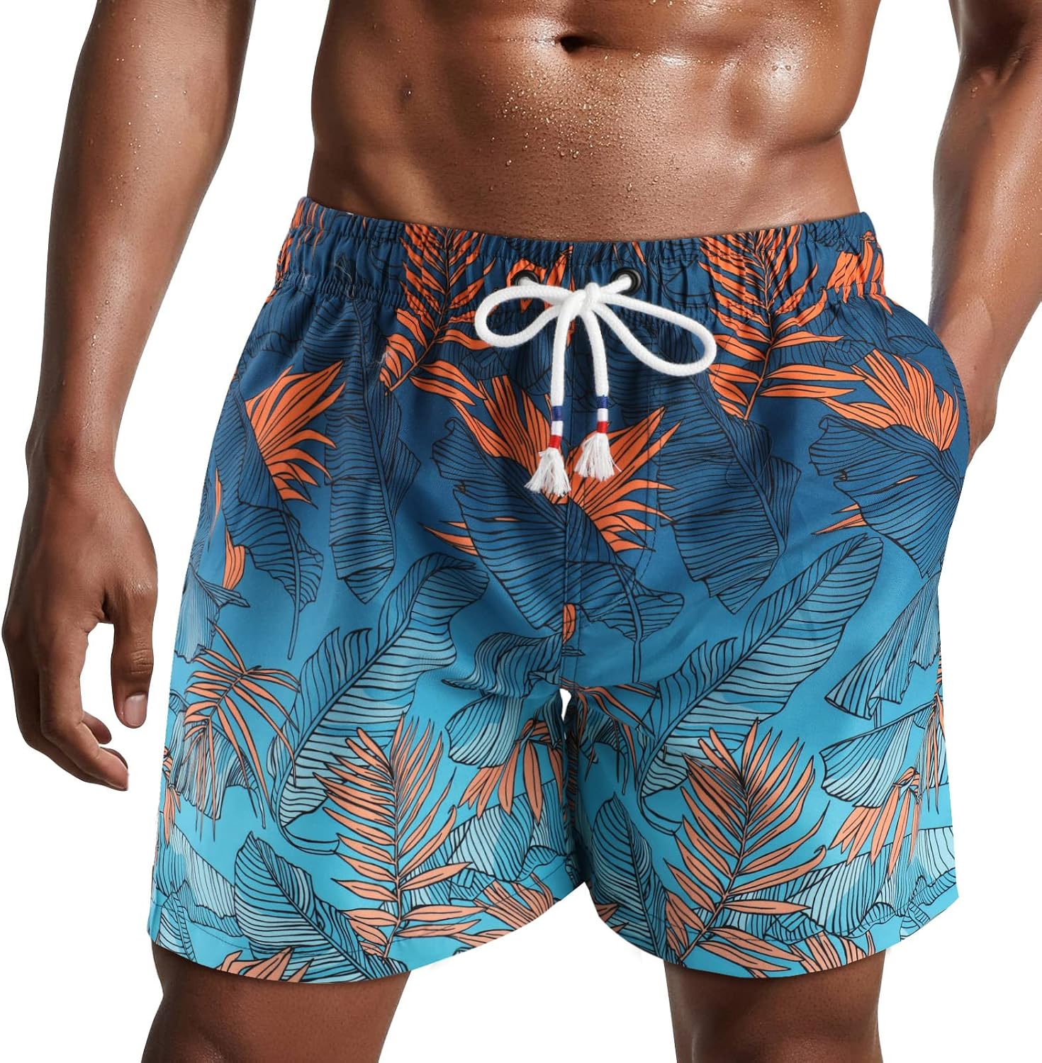 Detalle de Danfiki Badehose Herren – Kurze Badeshorts mit Schnell-Trocknen, Meshfutter und verstellbarer Taille