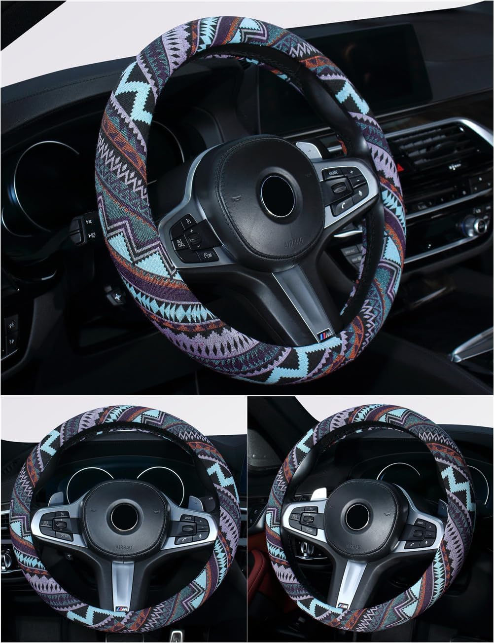 Detalle de Istn 2018 Ethnic Style Coarse Flax Cloth Steering Wheel Cover, 15" (Medium) – Anti-Slip and Sweat Absorption