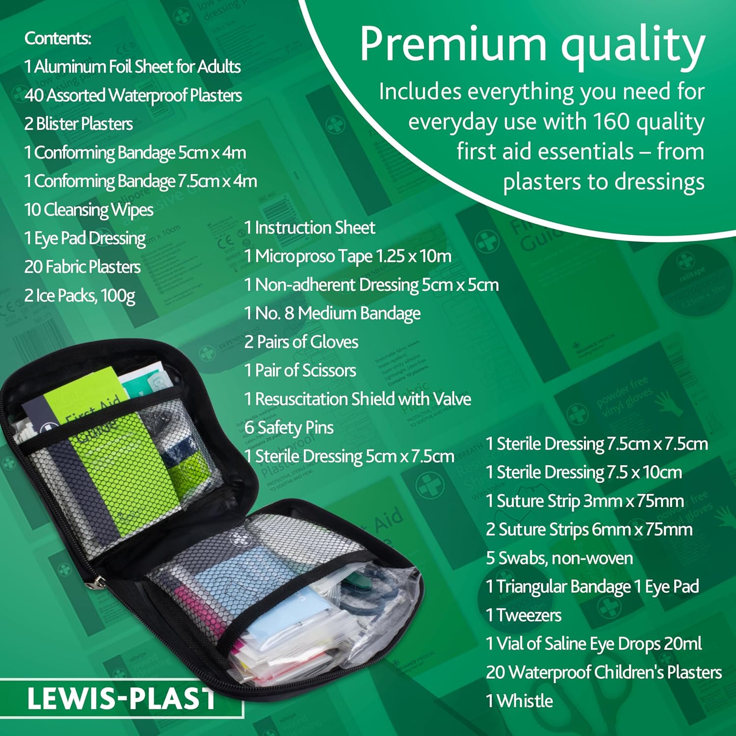 Detalle 2 de Reliance Medical Lewis-Plast First Aid Kit Bag (160 Piece) – Medium survival first aid for travel, car, home & outdoor use