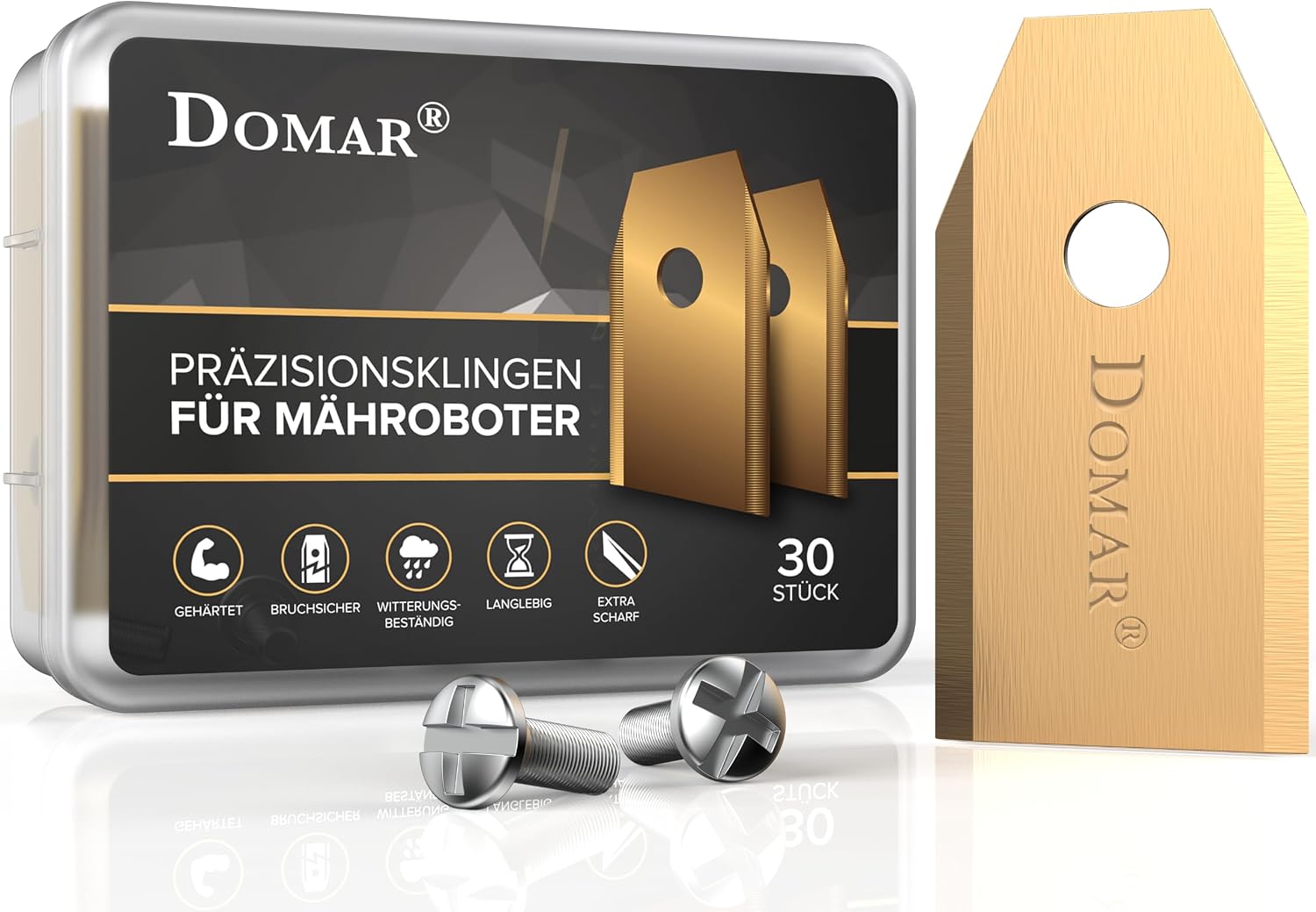 Detalle de Domar – Lames de tondeuses robots longue durée avec vis et lames améliorées (30 pcs) compatibles Husqvarna Automower, Gardena et Yard Force