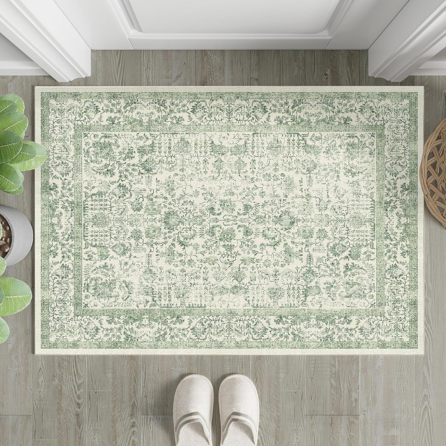 Detalle de HUGEAR Vintage Grün Waschbarer Teppich 60x90 cm