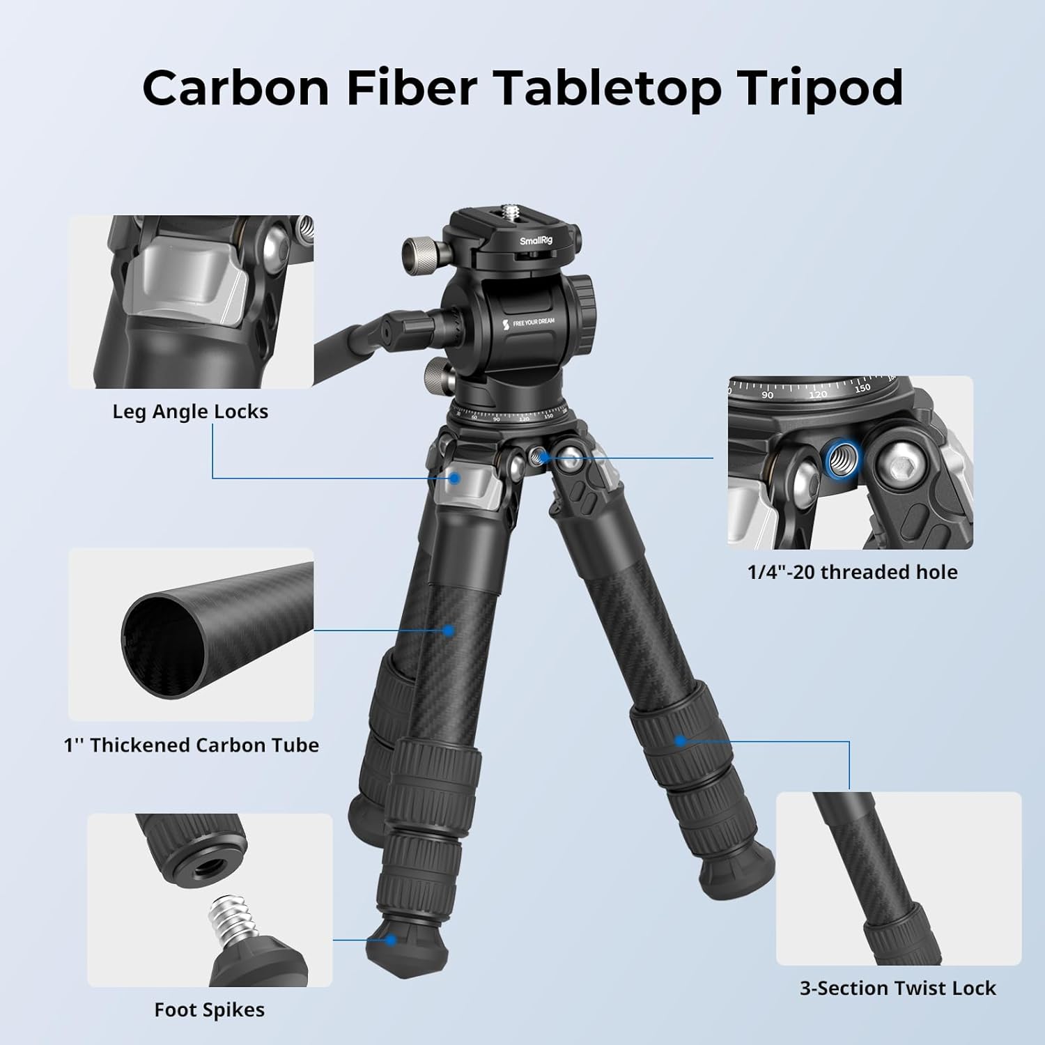 Thumbnail 2 de SmallRig Portable Carbon Fibre Tabletop Tripod Kit (Desk Tripod with Video Head) — 5025