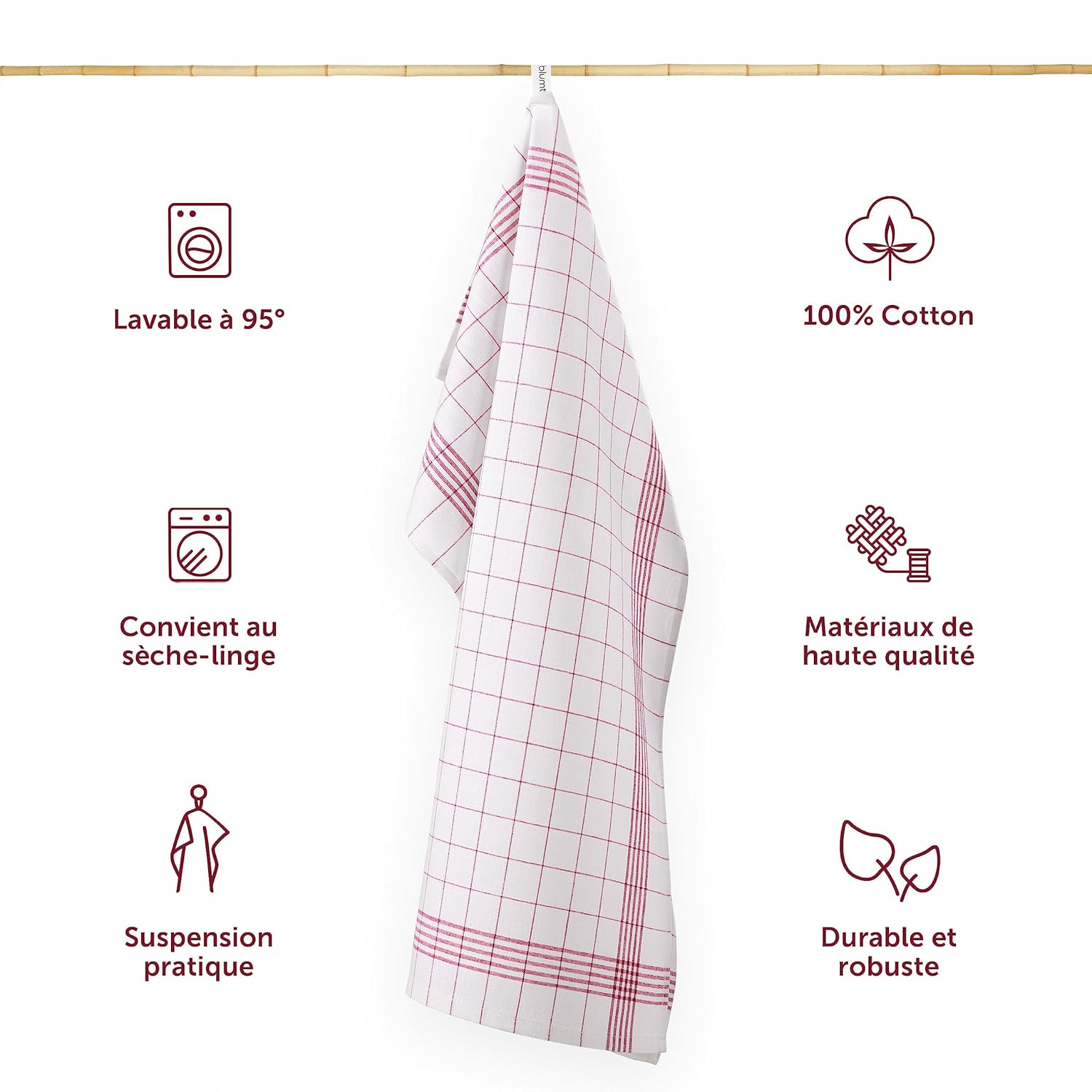 Thumbnail 6 de Ensemble de torchons cuisine Blumtal Premium 50x70 cm en coton – lot de 10, Oeko-TEX, lavables jusqu’à 95°C – rouge à carreaux