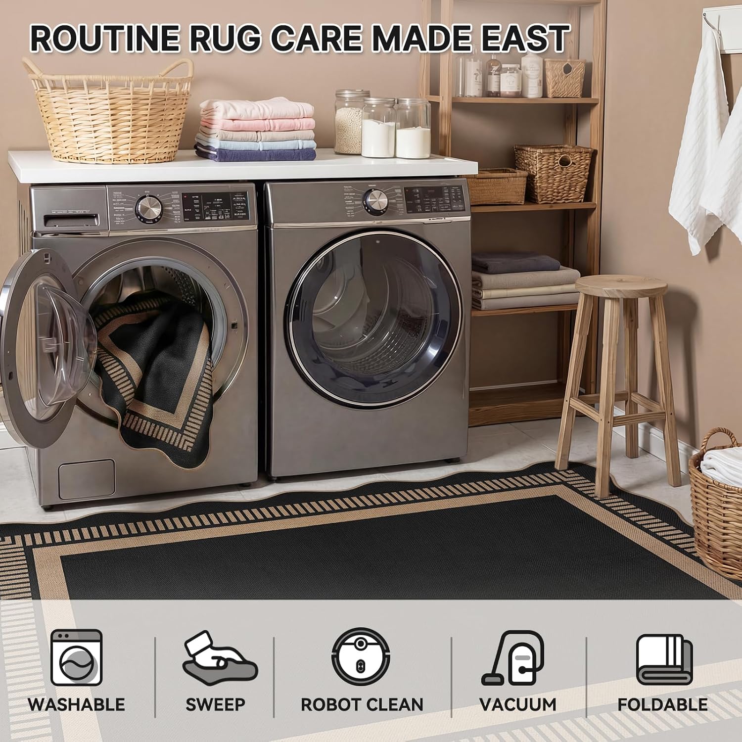 Detalle 2 de Dadasgk LDYUS-A022-Black-5x7 5' x 7' Washable Indoor-Outdoor Area Rug
