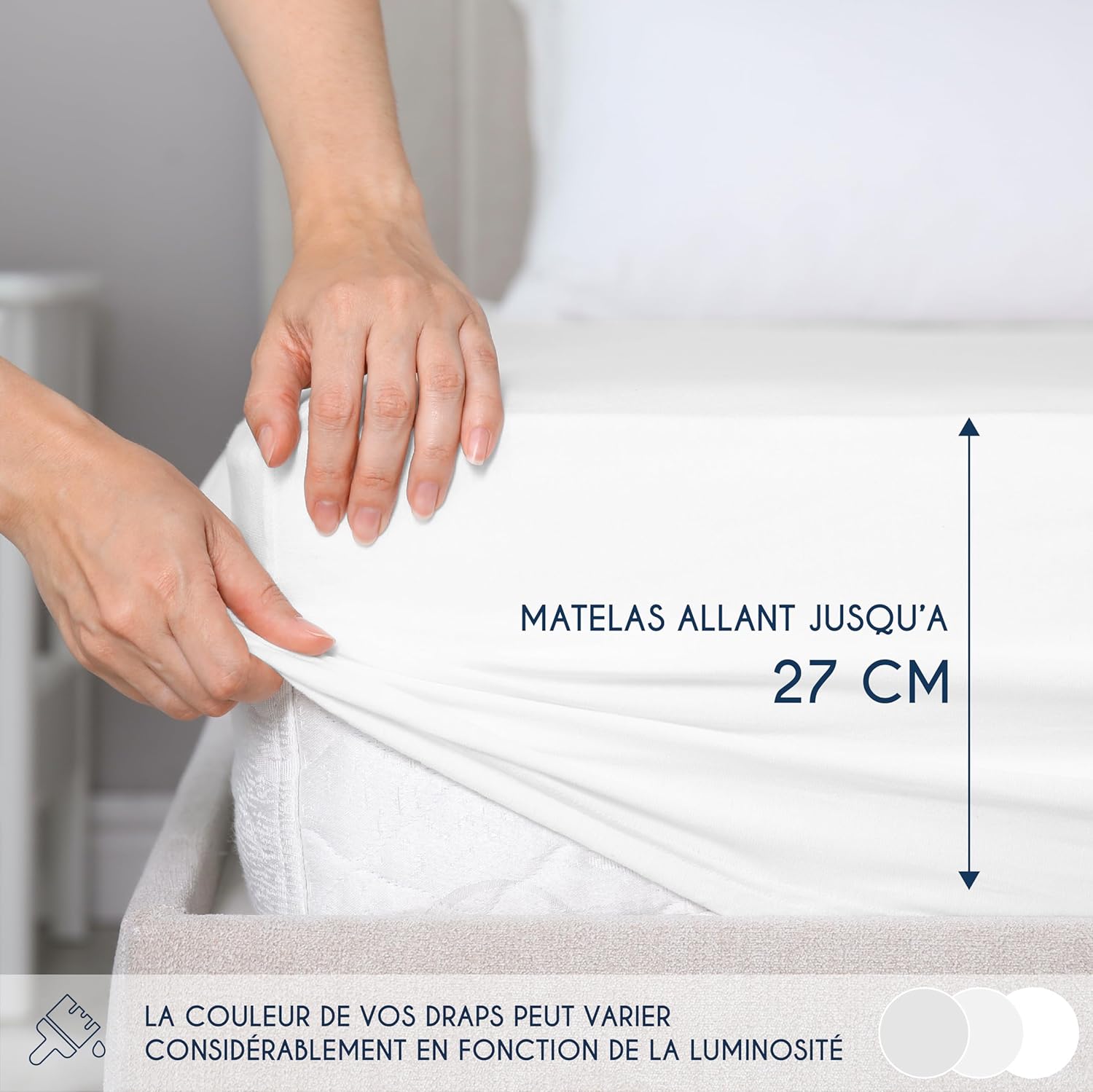 Thumbnail 2 de Dreamzie Drap Housse 160 x 200 cm, Blanc – Jersey coton certifié OEKO-TEX