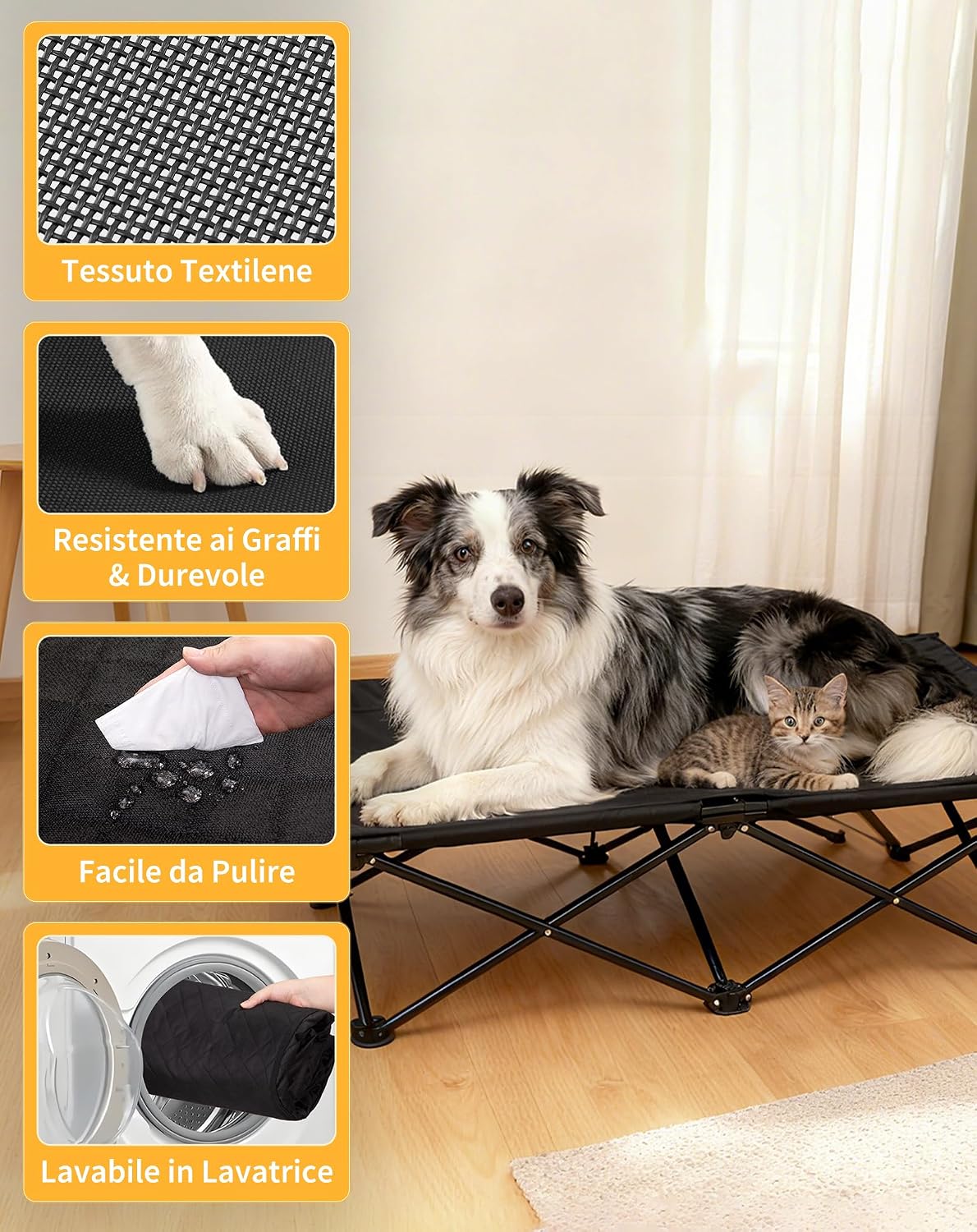 Detalle de KingCamp Letto Rialzato per Cani con Tappetino Scamosciato: Comfort, Stabilità e Versatilità all'aperto