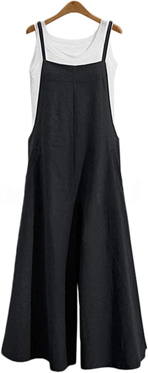 Detalle de YESNO Women Casual Loose Long Bib Pants Wide Leg Jumpsuits with Pockets (PZZTYP2)
