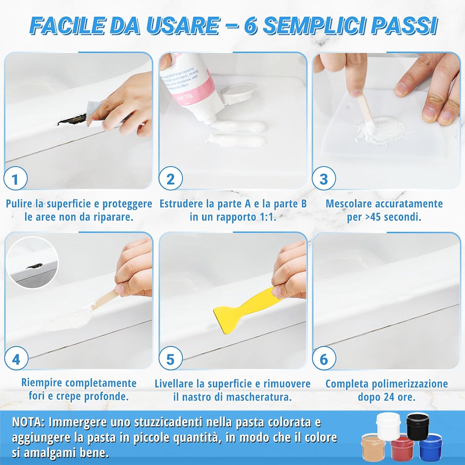 Thumbnail 4 de Kit Riparazione Ceramica e Smalto 140 g per vasca, lavandino e piatto doccia TUFINEIN