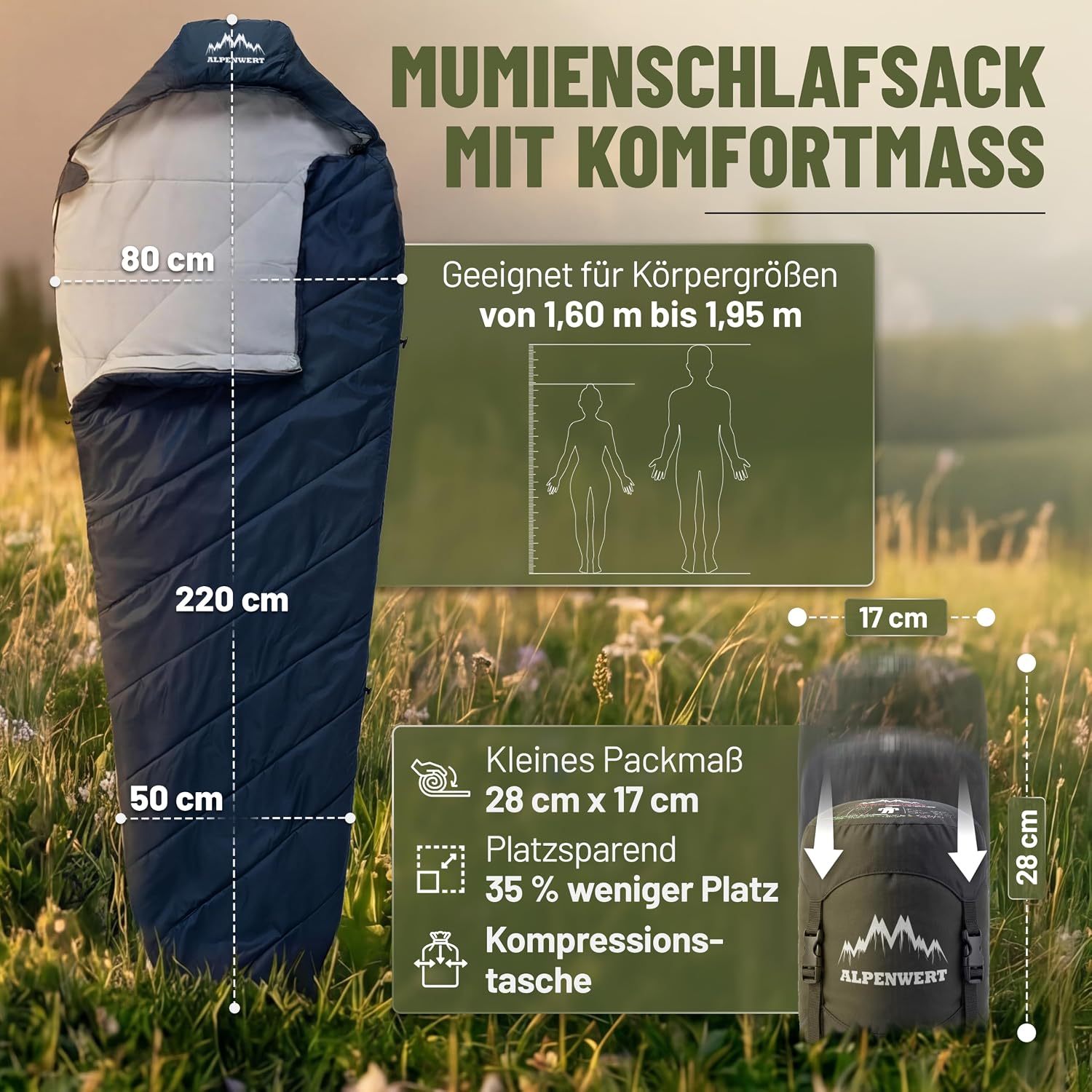 Thumbnail 2 de ALPENWERT Schlafsack Sommer Ultraleicht & klein – kompakt, wasserabweisend und komfortabel für Camping