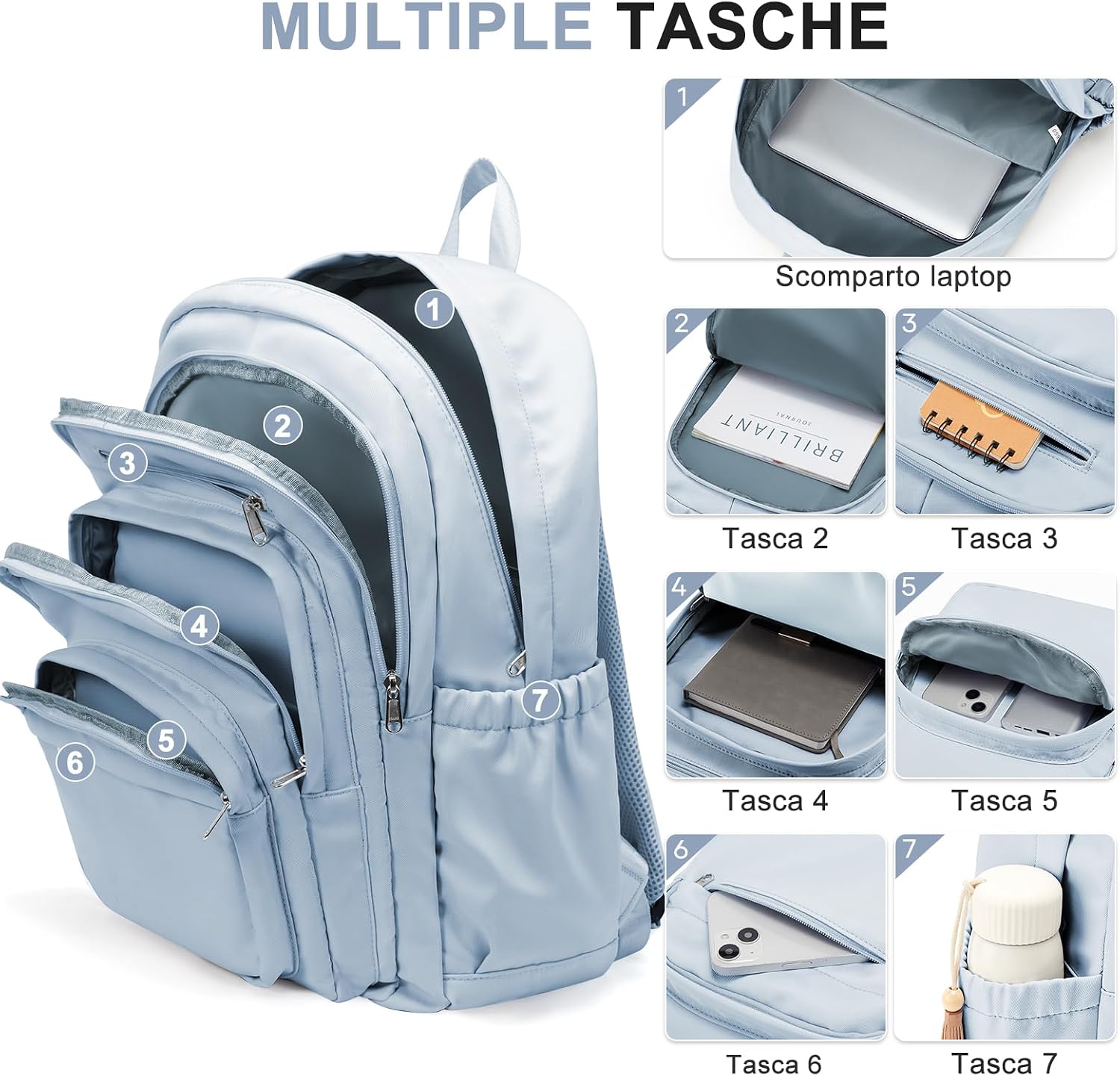 Detalle de PECTODOX Zaino Scuola con Portatile da 14" – 29 L, leggero e resistente, ideale per scuola, pendolarismo e viaggi