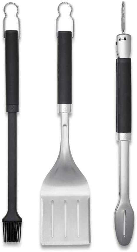 Detalle de Weber Premium Grillbesteck 3-tlg. aus Edelstahl – Zange, Wender, Pinsel mit Anti-Rutsch-Griffen