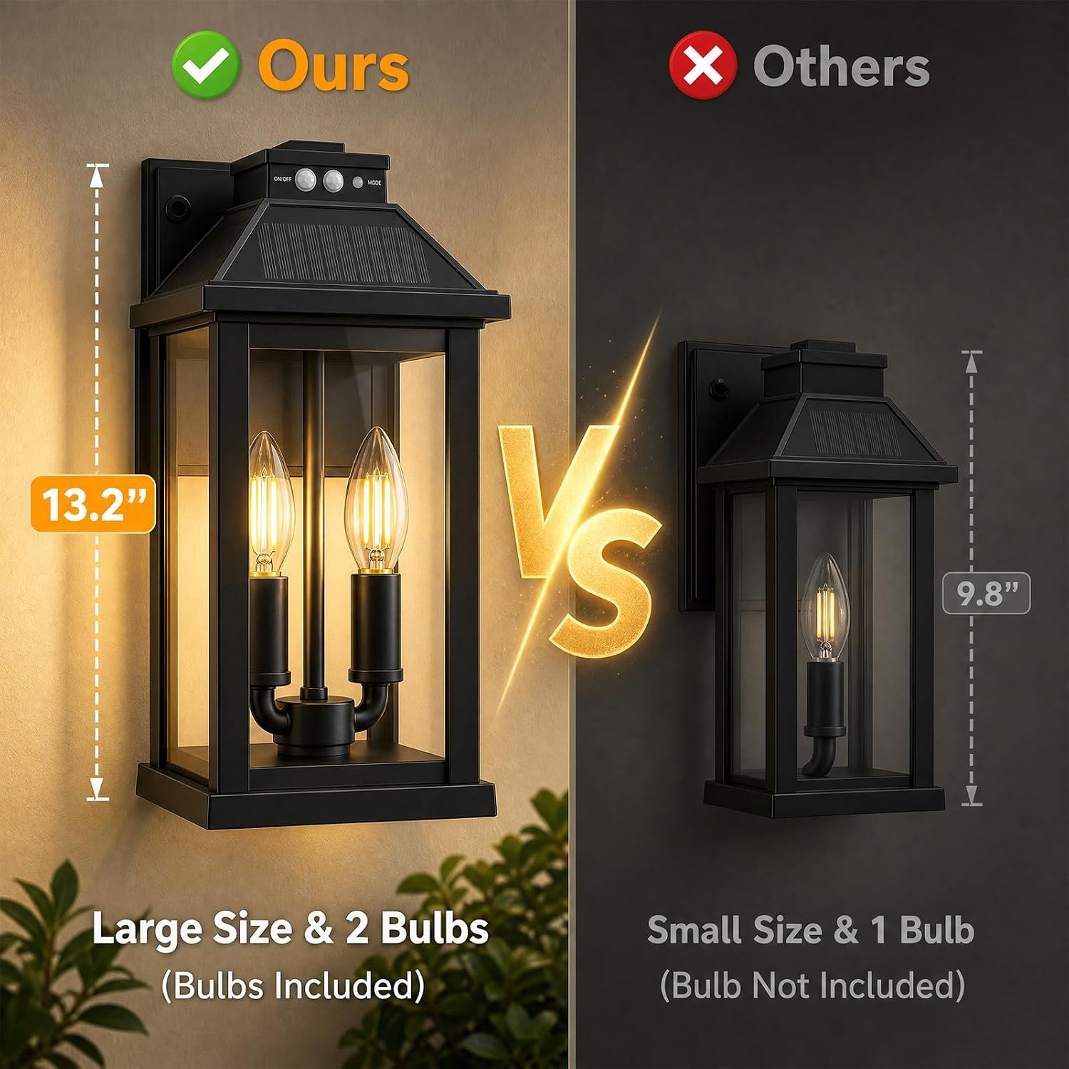 Detalle de Moodyfei XHY-2601 Solar Wall Lantern with Motion Sensor, 3 Modes, 600 lm