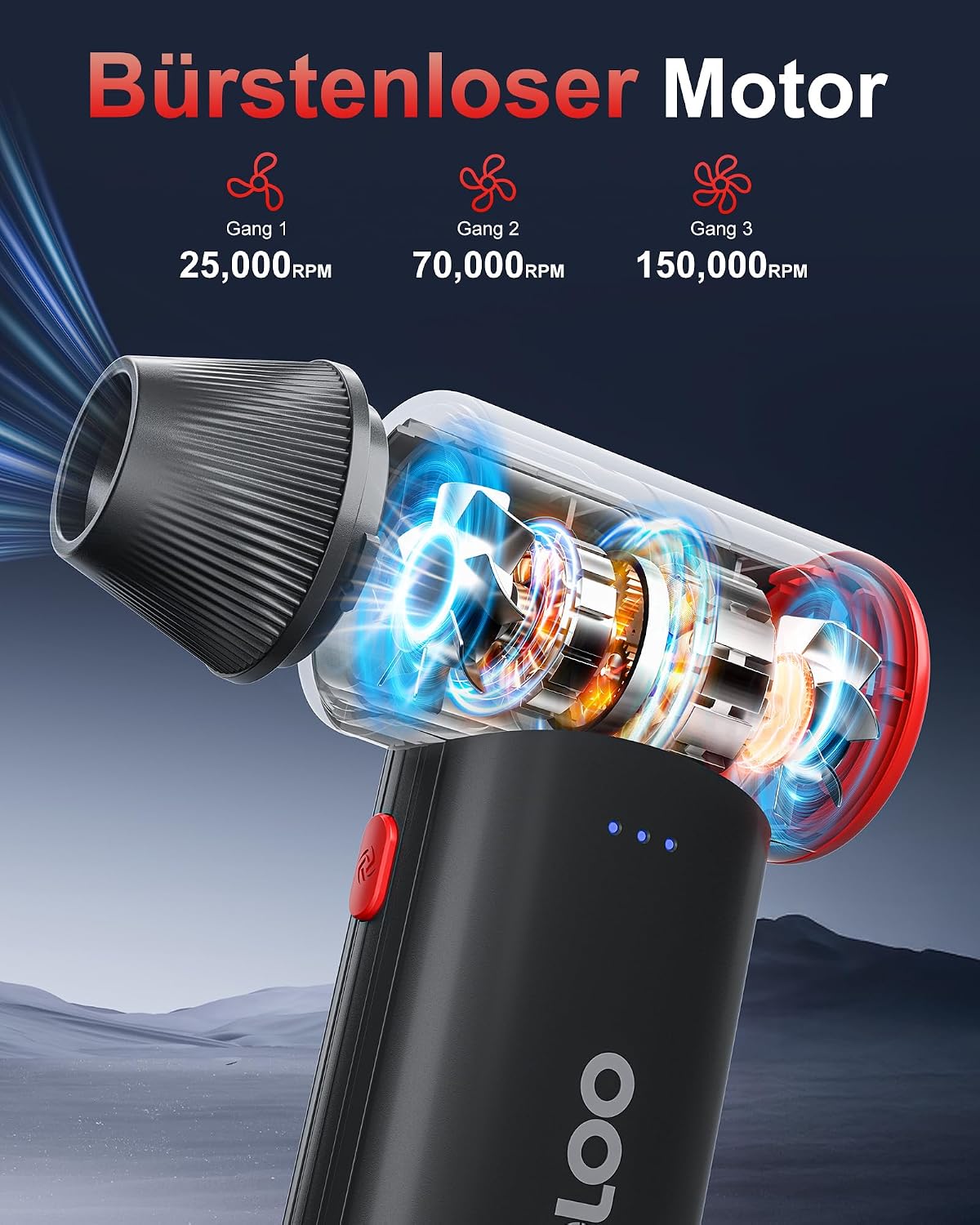 Thumbnail 2 de GOOLOO F3 elektrisches Staubgebläse (Akku-Druckluftspray) – 150.000 U/min, 3 Stufen