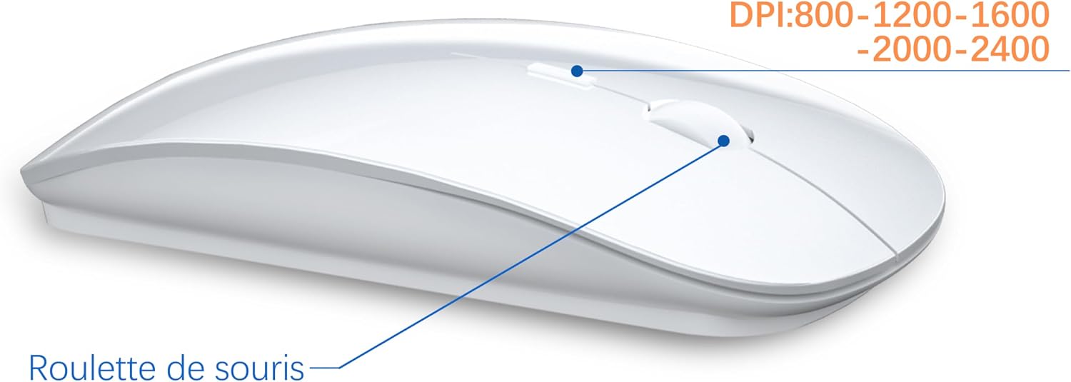 Detalle de TopMate Ensemble Clavier et Souris sans Fil Ultra-Mince – Kit Clavier + Souris 2.4G, DPI 2400, blanc