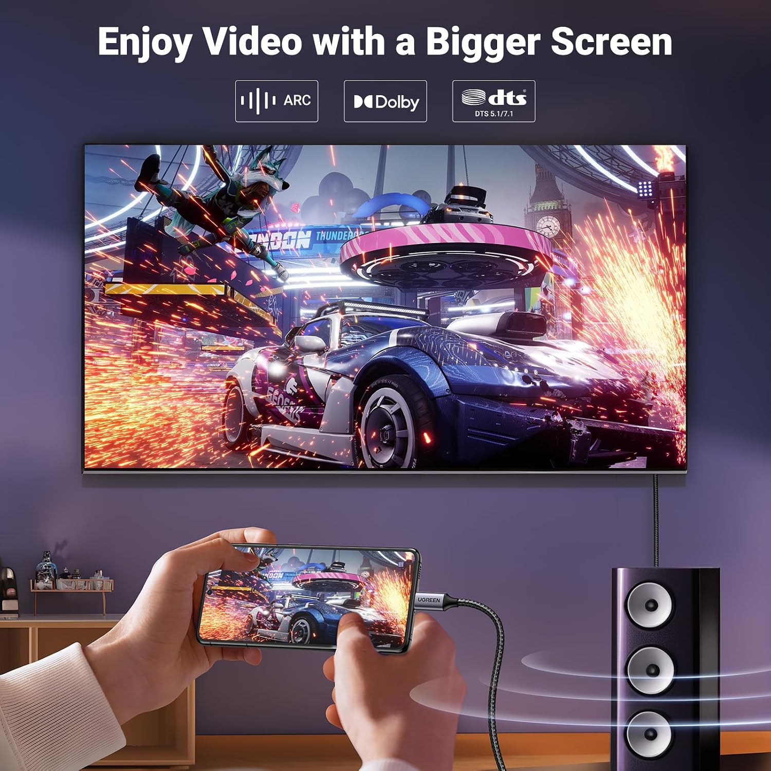 Thumbnail 5 de UGREEN USB-C to HDMI Cable (Thunderbolt 4/3) for 8K@60Hz and 4K@240Hz, HDMI 2.1 48Gbps HDR/HDCP2.3, 6.6FT