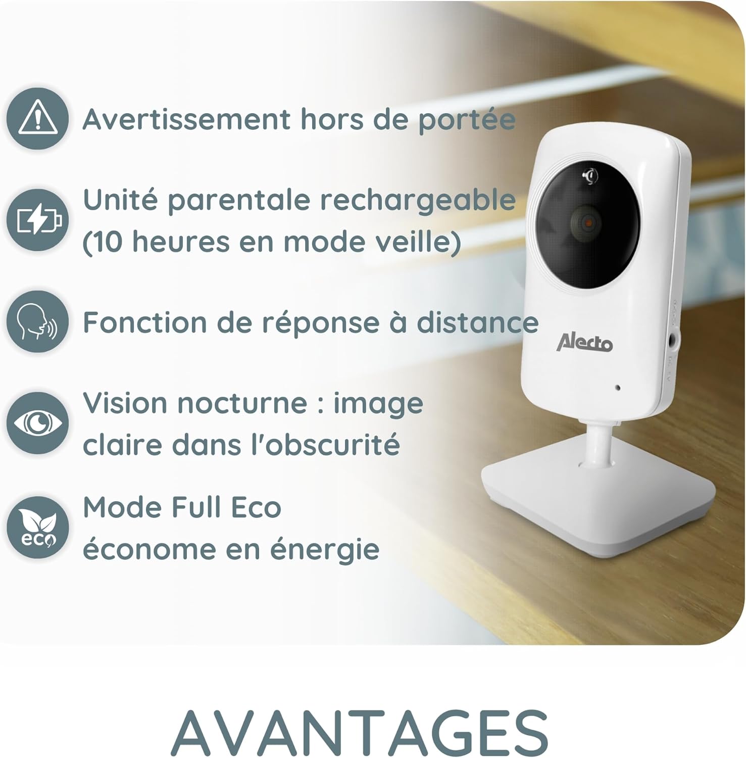 Thumbnail 2 de Alecto bébé DVM64 écoute-bébé avec caméra fixe, VOX, vision nocturne et écran 11 cm