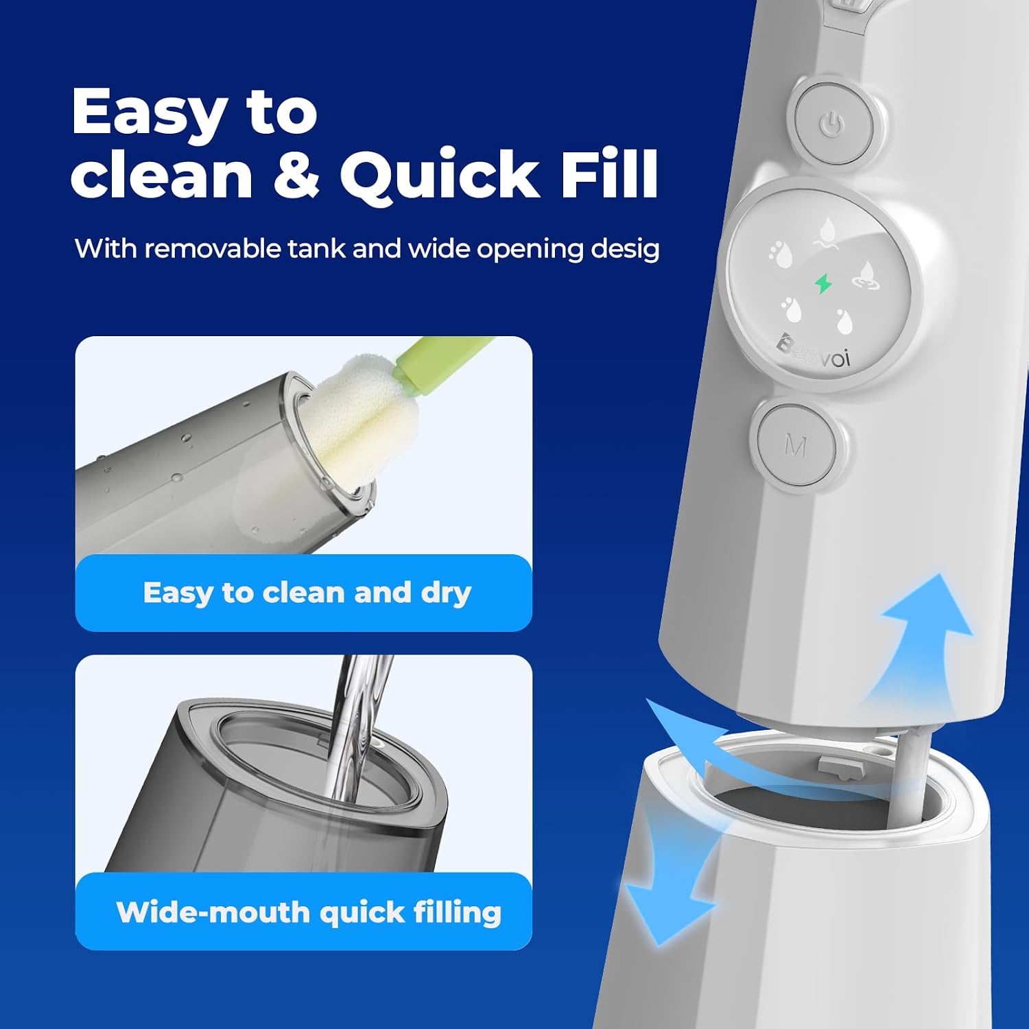 Detalle de Bezvoi Y215 Cordless Water Flosser, 300 mL Tank, 5 Modes & 6 Tips