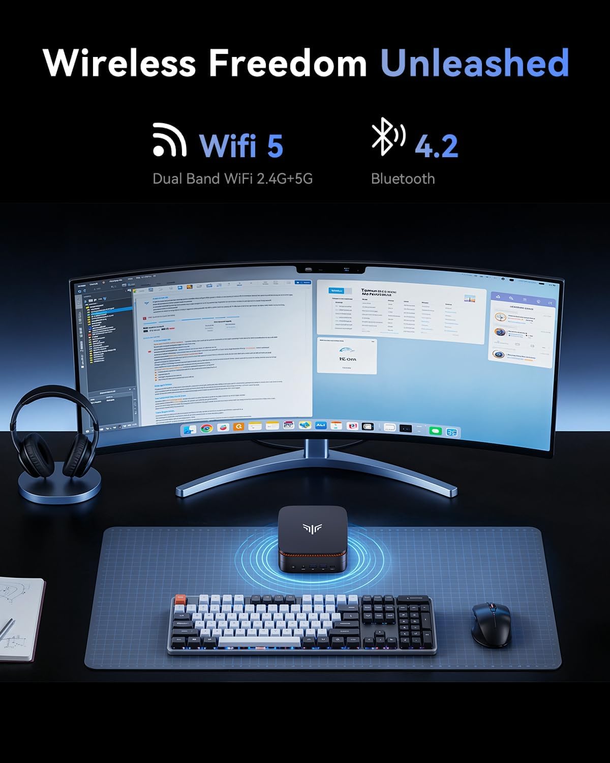 Detalle 2 de NiPoGi Pinova P1 Mini PC con Ryzen Embedded R2544: potenza compatta per lavoro, ufficio e intrattenimento