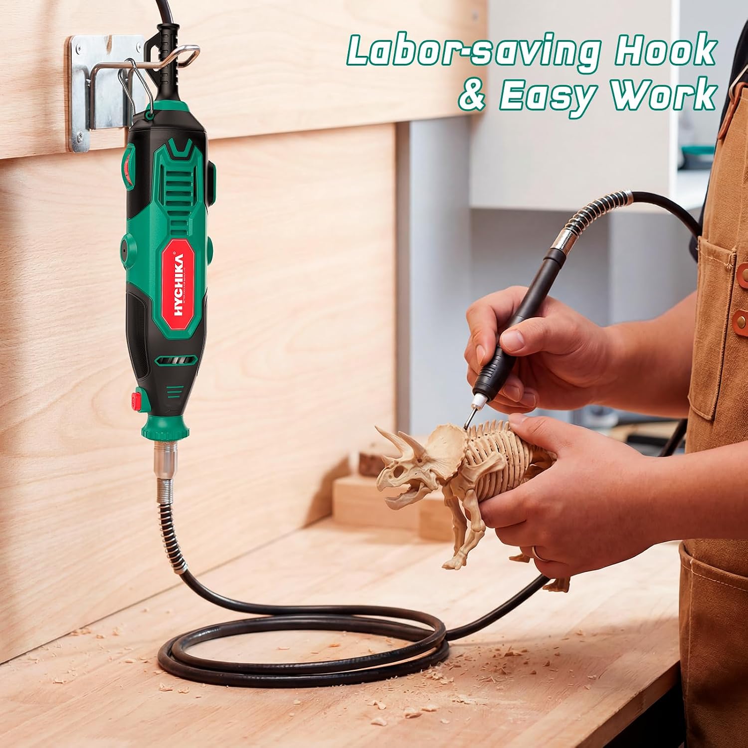 Detalle 2 de HYCHIKA Rotary Tool Kit with Chainsaw Sharpener – 150W, 7-Speed, 167 Accessories