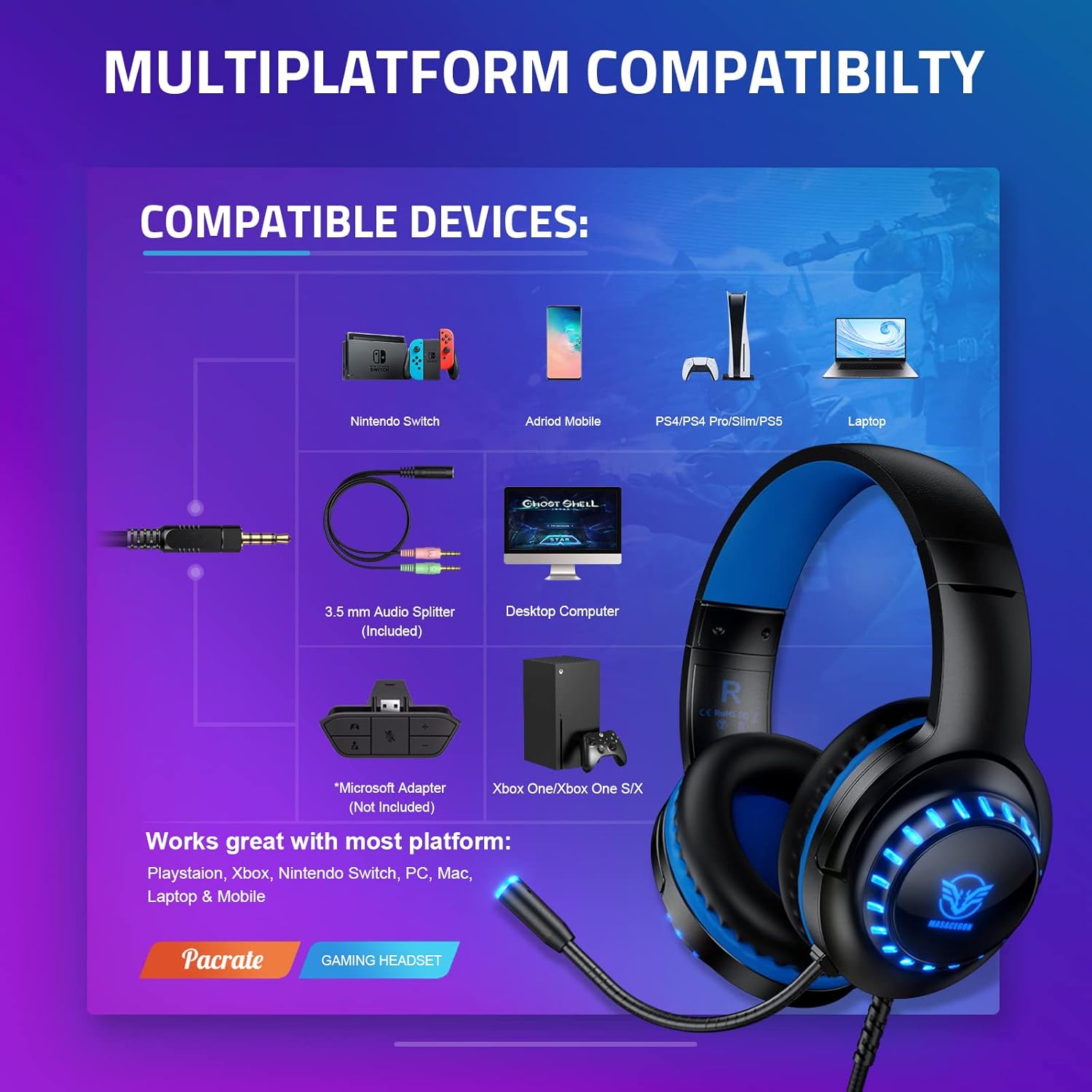 Detalle 2 de Pacrate H-11 Gaming-Headset 40 mm