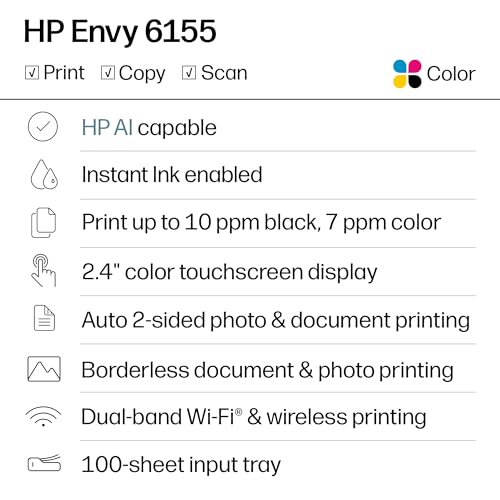 Thumbnail 1 de HP Envy 6155 Wireless All-in-One Color Inkjet Printer (C2WR7A) – A Practical Home Office Companion