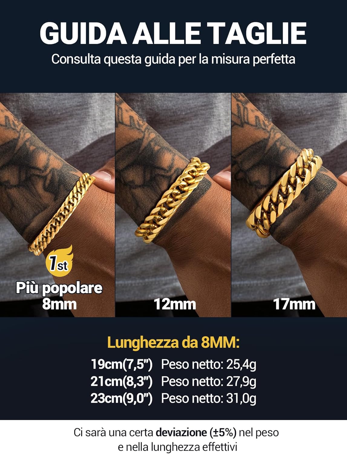 Thumbnail 2 de PROSTEEL Braccialetto Catena Cubana Neutro