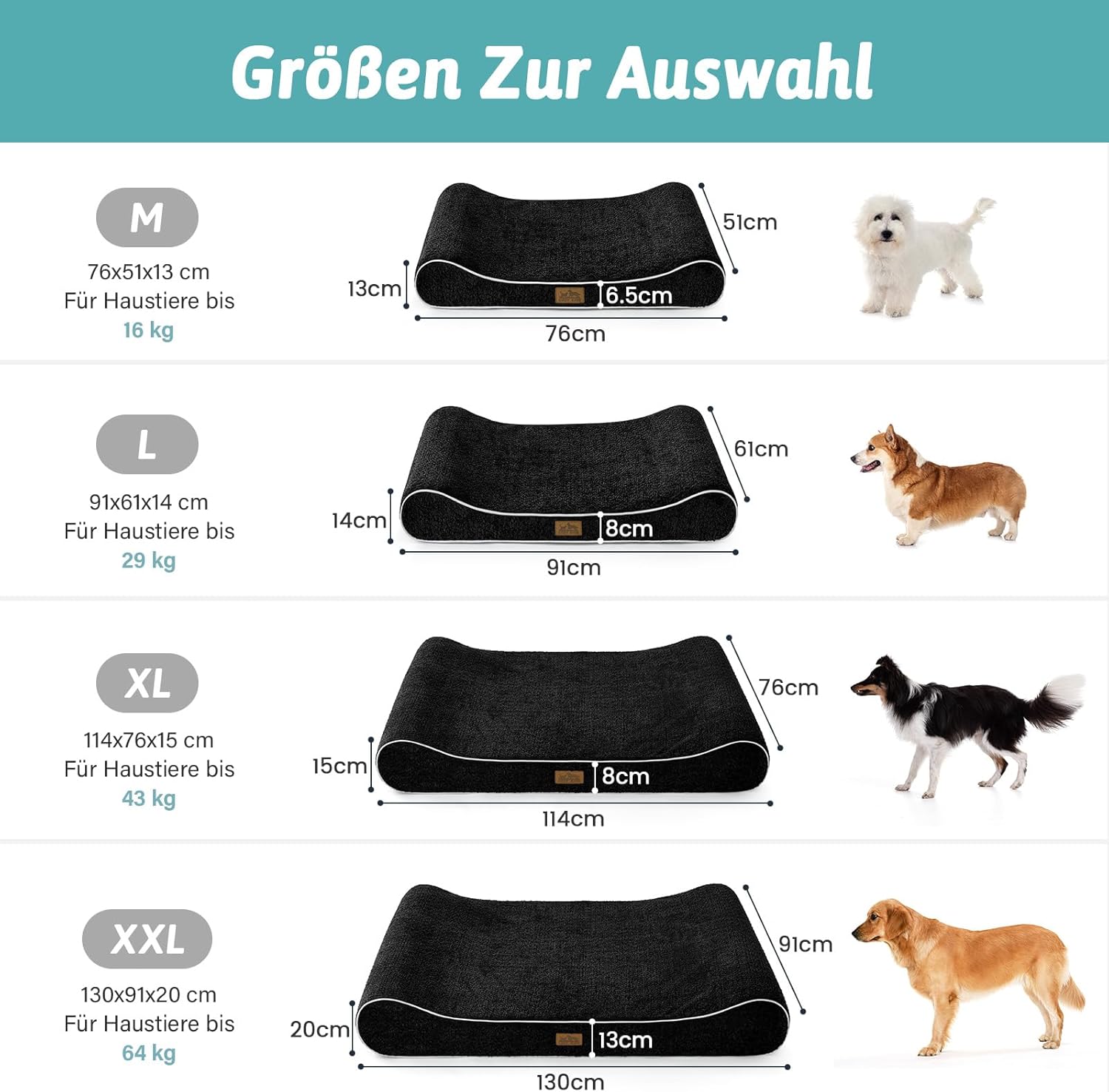 Thumbnail 1 de COZY KISS Orthopädisches Hundebett für große Hunde, mit erhöhtem Rand (129x91x18 cm), waschbare & rutschfeste Hundematte, schwarz