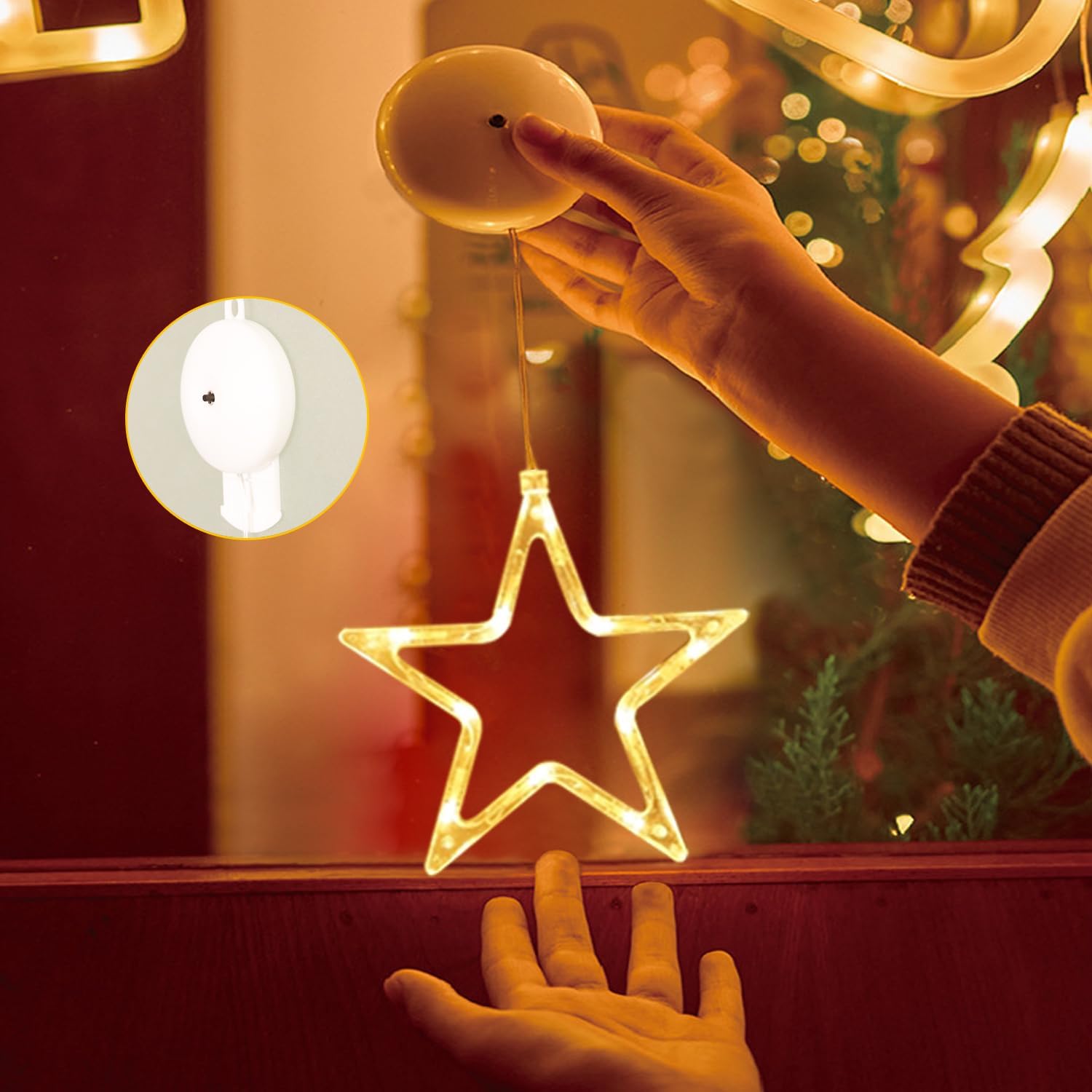 Detalle de Anmossi TY-WJX3P kerstverlichting met sterren, 3 stuks, warmwit en timer