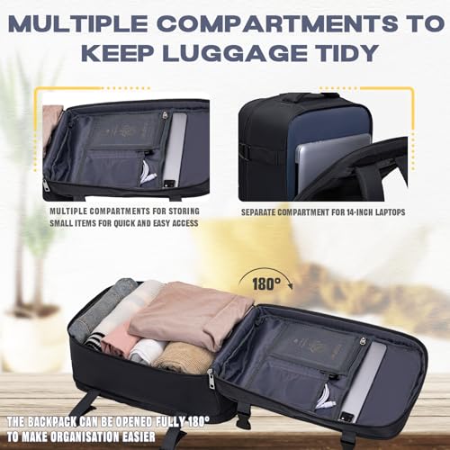 Detalle 2 de Mochila de viaje VMIKIV 40x30x20/40x20x25: cabina para Ryanair, Vueling y otras aerolíneas con compartimentos y bolsillo antirrobo