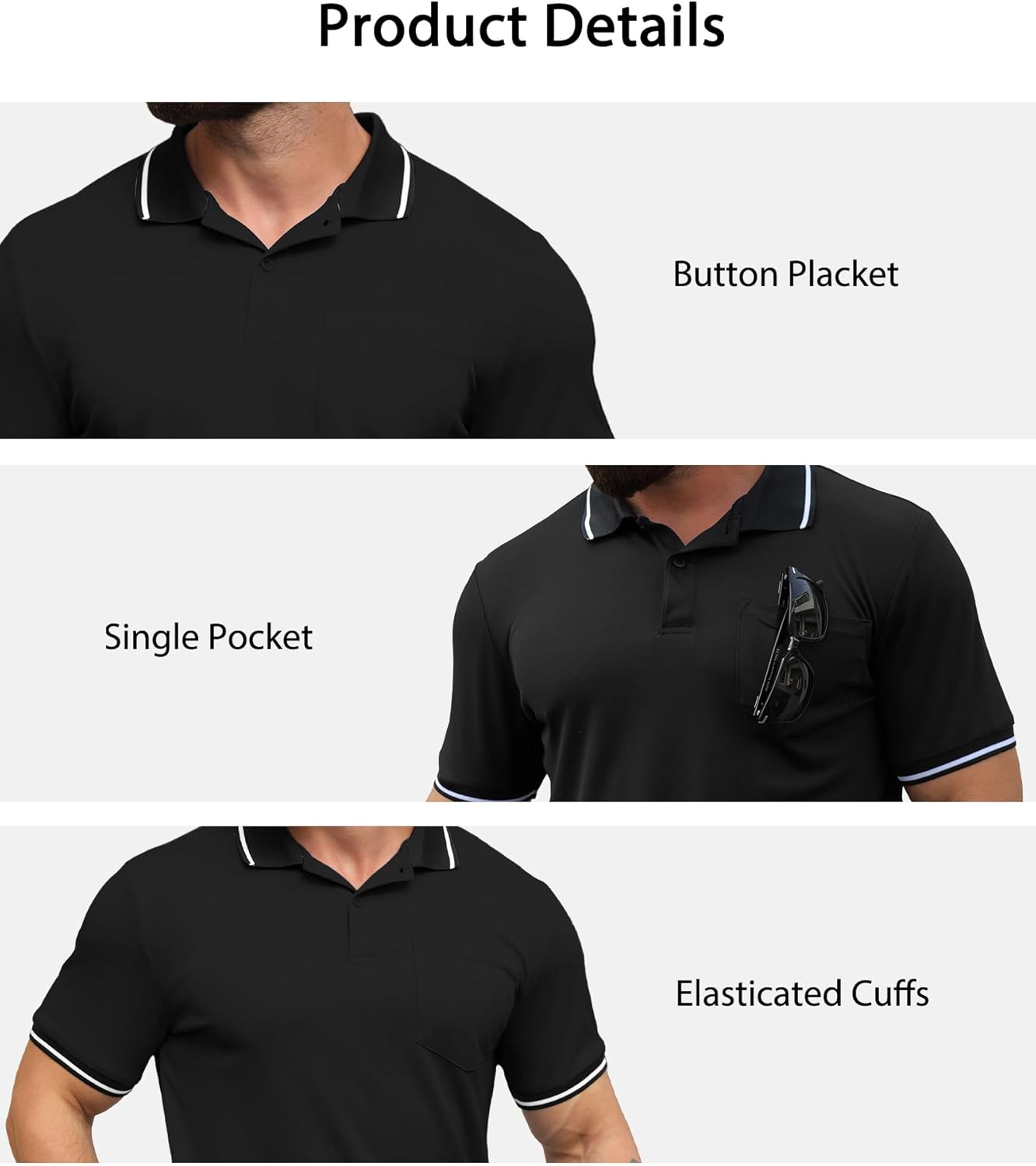 Thumbnail 3 de SwissWell 3 Pack Men’s Polo Shirts: Short Sleeve Breathable Outdoor Tees