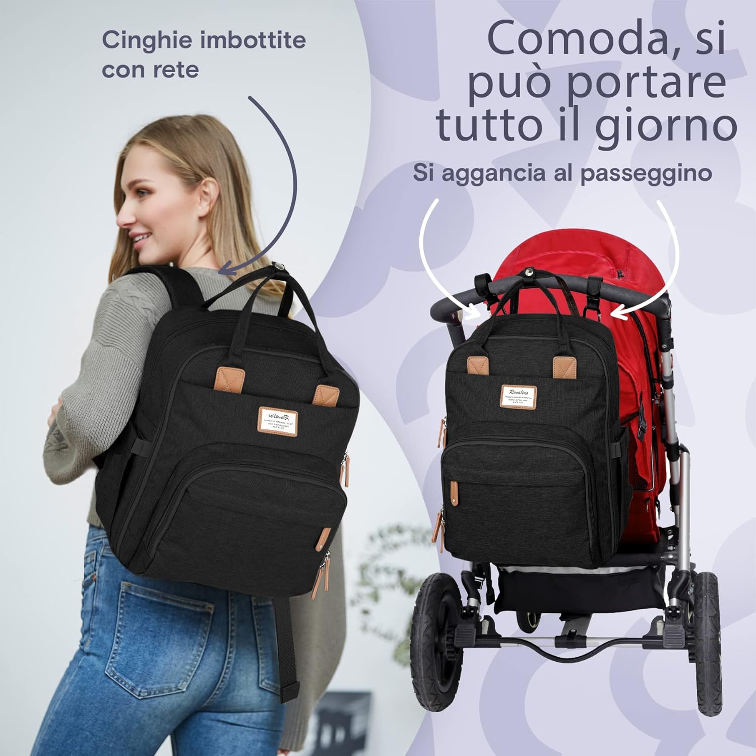 Thumbnail 4 de RUVALINO Zaino Fasciatoio per Mamma e Neonato: grande capacità, praticità e stile