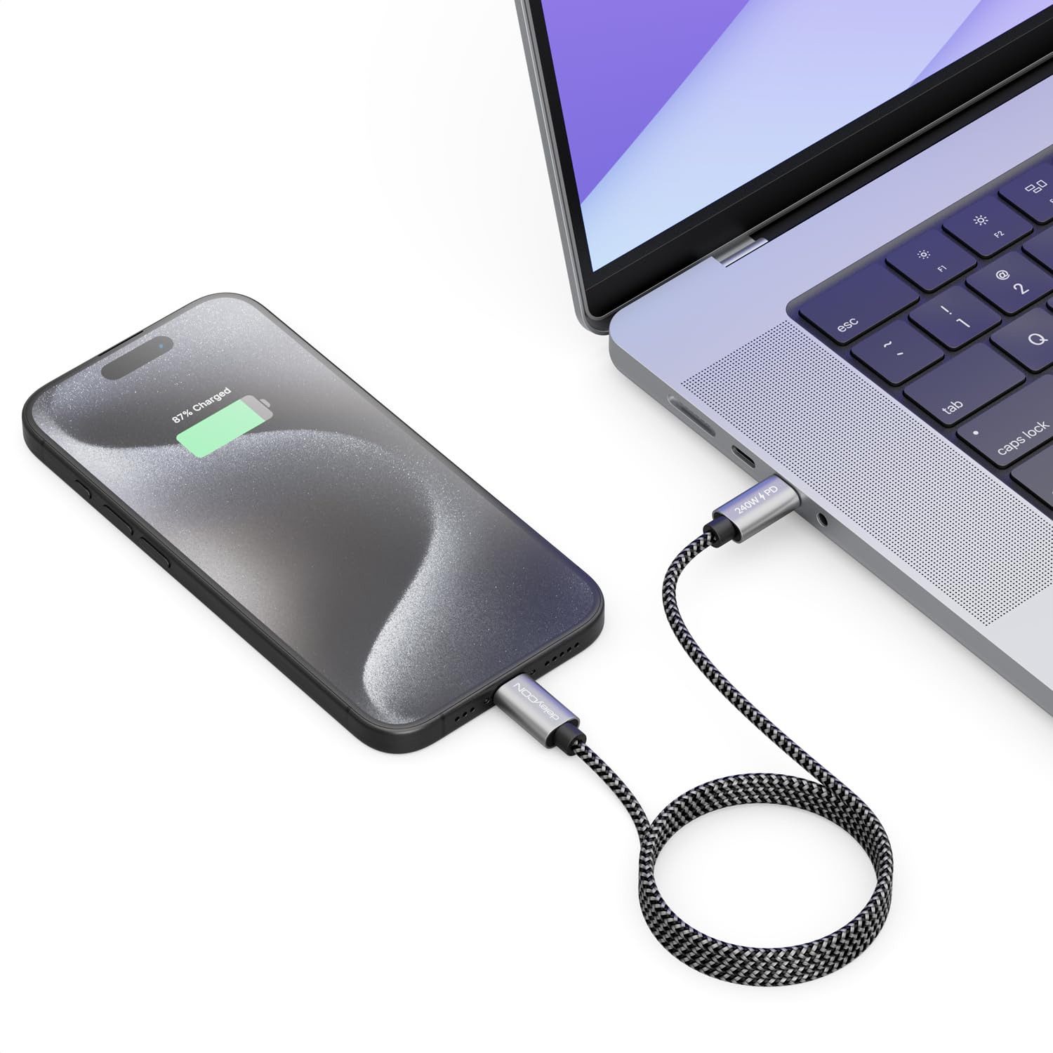 Thumbnail 3 de deleyCON 1m 240W USB-C Cavo Ricarica PD3.1 – USB-C a USB-C, nylon intrecciato