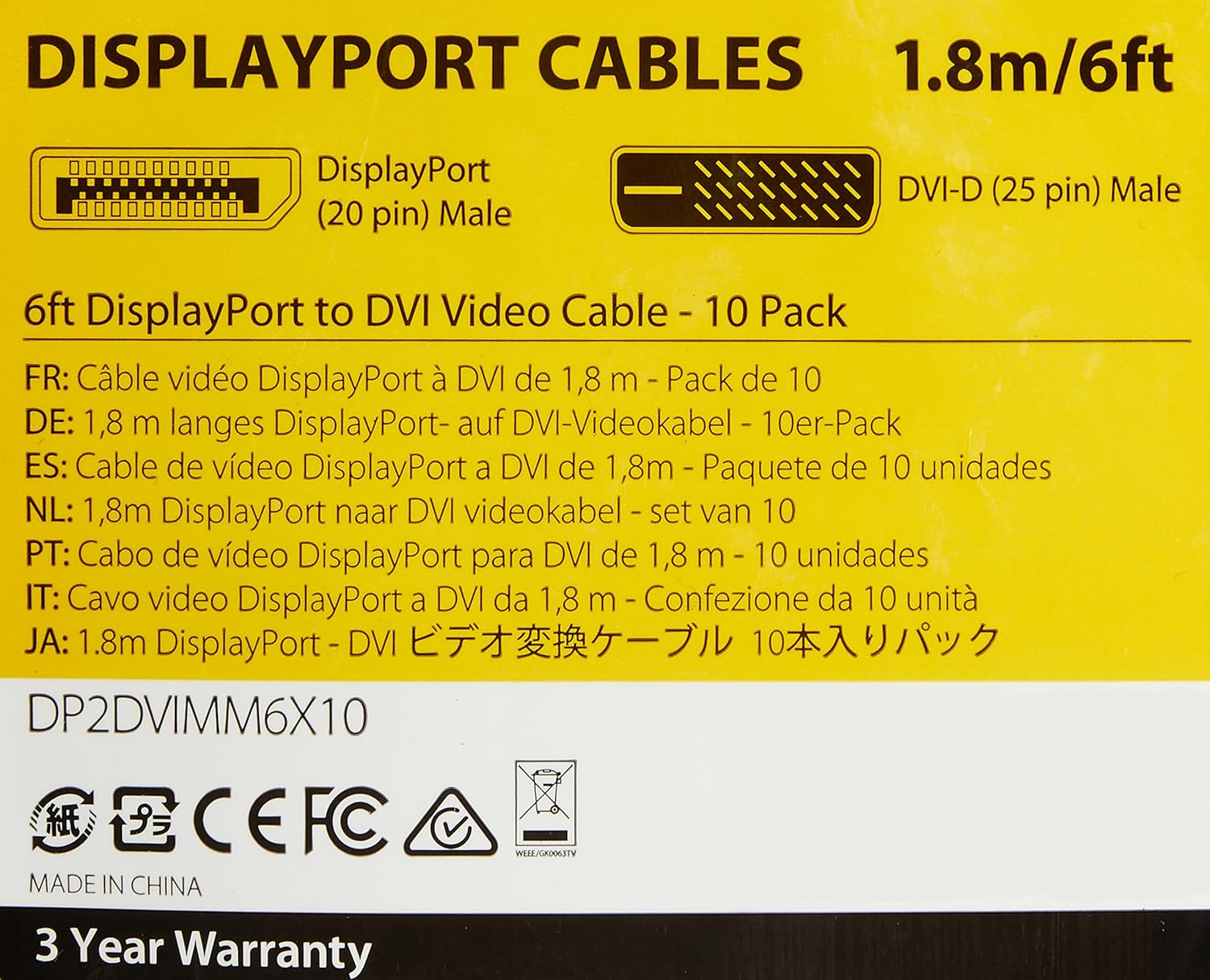 Detalle de StarTech.com DP to DVI Cable 6ft 10-Pack