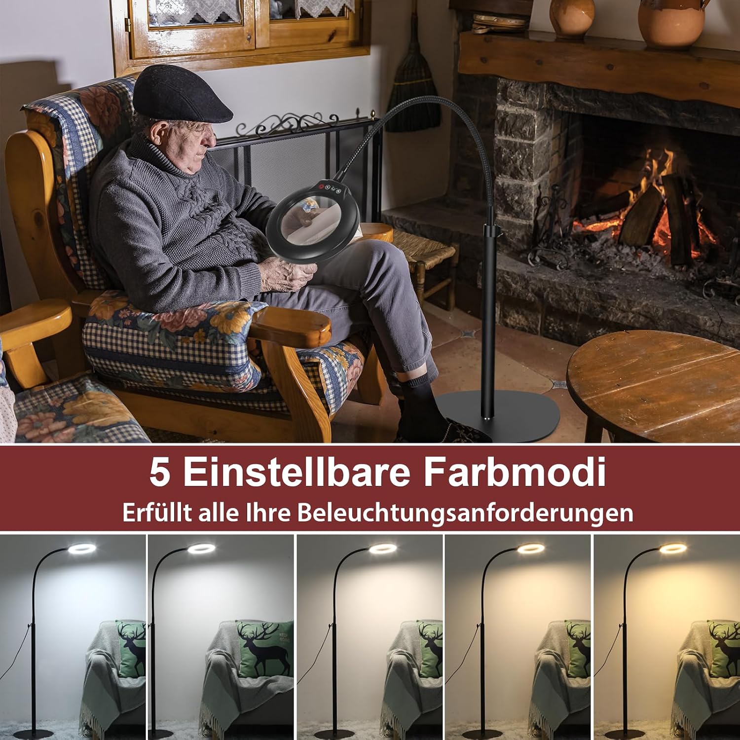Thumbnail 2 de Veemagni 10X Echtglas-Lupe mit Licht & Standfuß (24" Schwanenhals), 5 Modi und stufenlos dimmbar