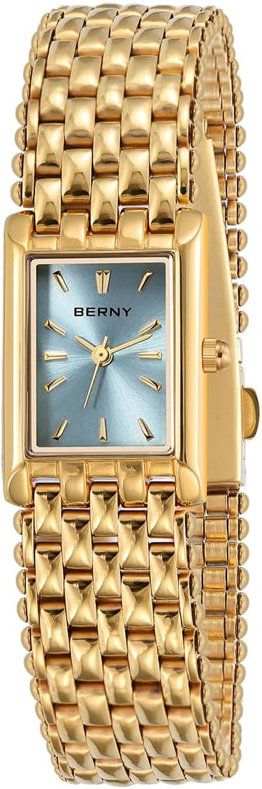 Detalle de BERNY Gold Uhr für Damen – Rechteckiges Design, Quarz, 3ATM Wasserfest