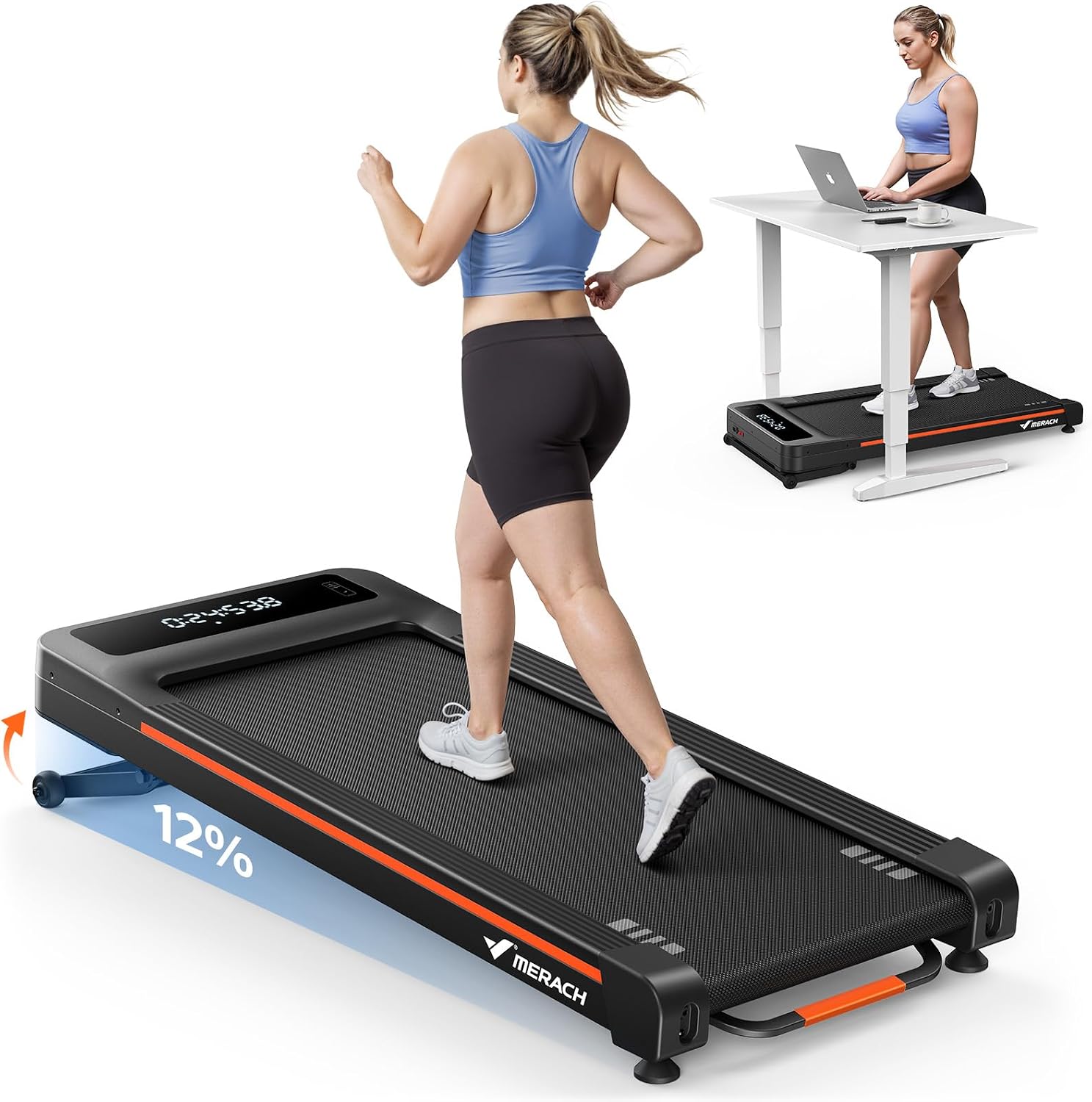 Detalle de MERACH W50 Walking Pad Treadmill with 12% Auto Incline and 3.5 HP Motor