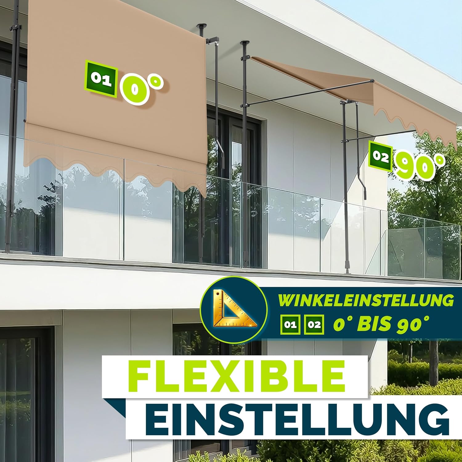 Thumbnail 1 de tillvex Klemmmarkise mit Handkurbel – Balkonmarkise ohne Bohren, UV-beständig, höhenverstellbar (Taupe, 400 cm)