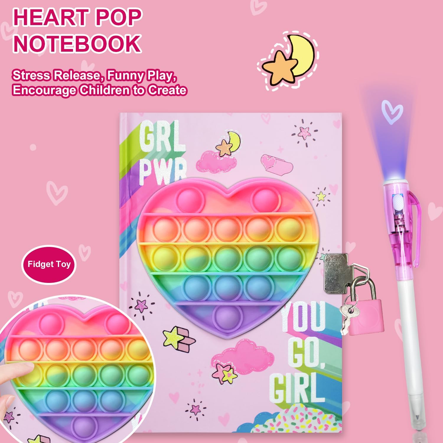 Thumbnail 5 de Pop Secret Diary for Girls with Invisible Pen (7.5x5.4 inch, 160 pages) — Lock & invisible ink notebook for ages 5–12