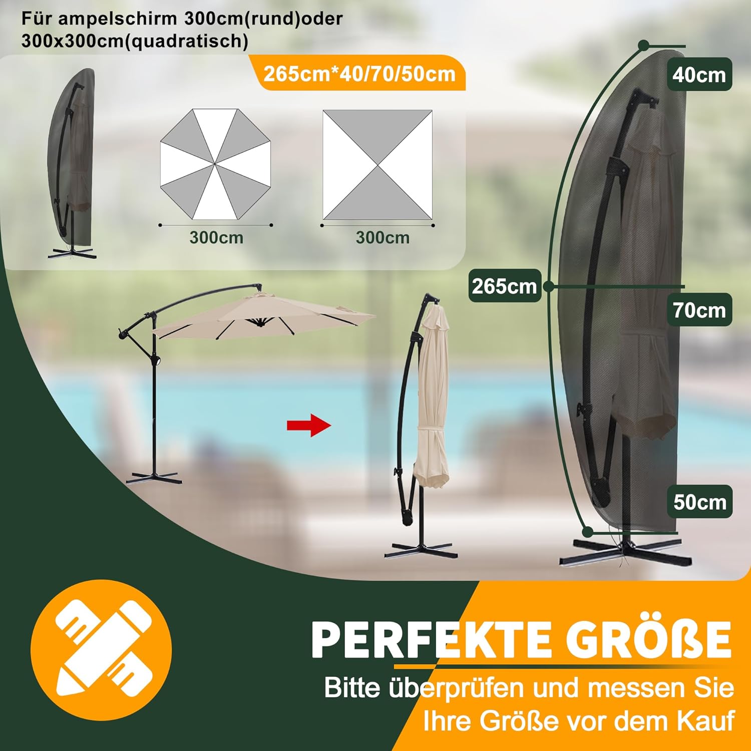 Detalle 2 de Enzeno Ampelschirm Schutzhülle 3M 300 cm