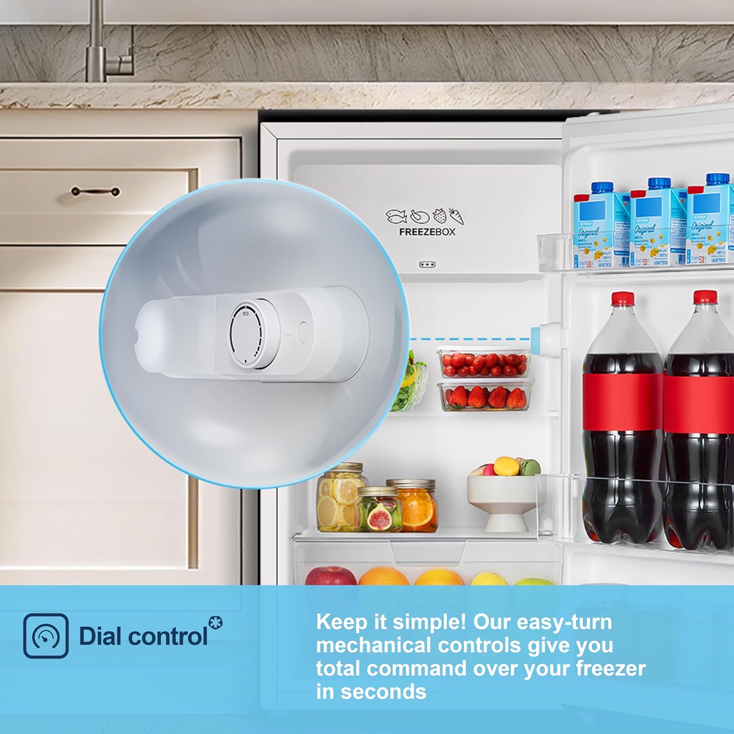 Thumbnail 6 de Fridgemaster MUR4894E 82L under counter fridge with LED lighting, adjustable temperature and reversible door