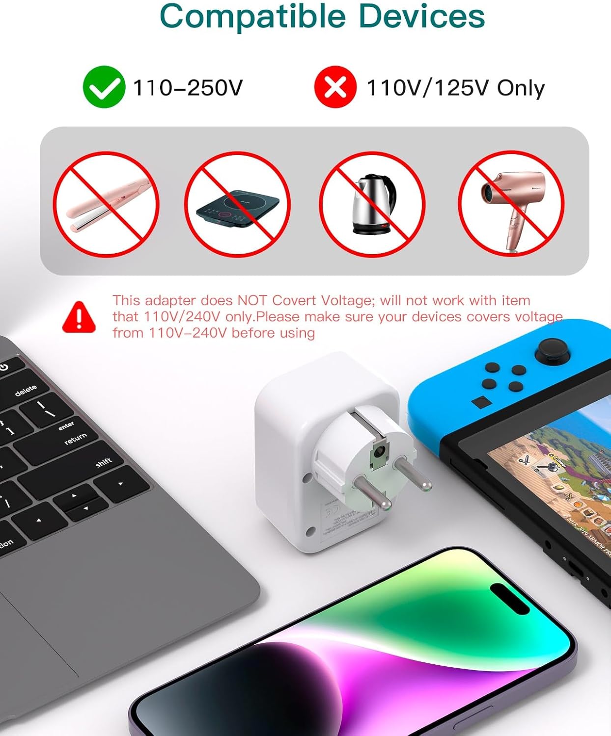 Thumbnail 6 de 2 Pack UK to EU Plug Adapters with 3 USB Ports