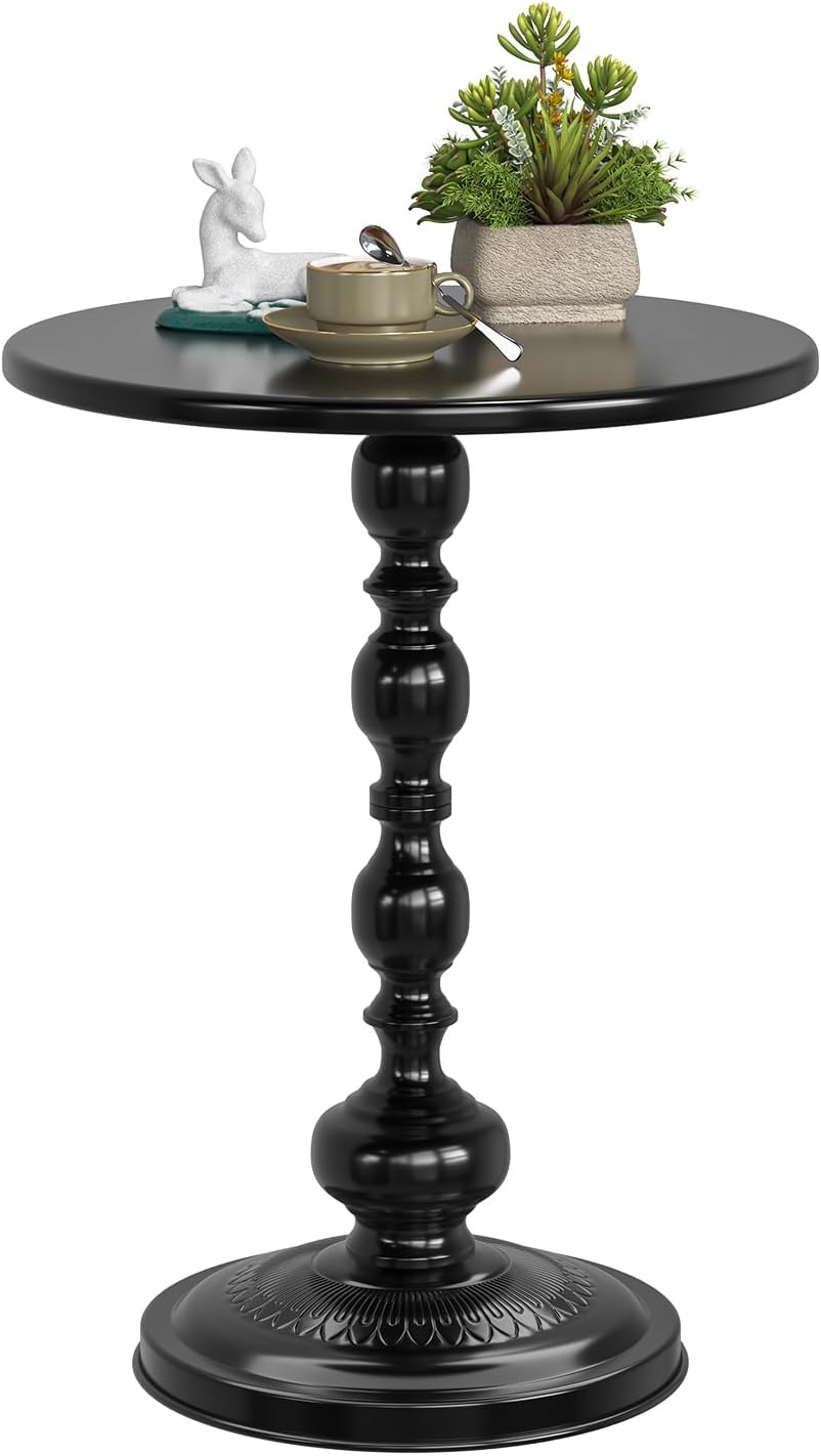 Detalle de Simple Trending Small Side Table, Round Vintage-Style Metal End Table in Black