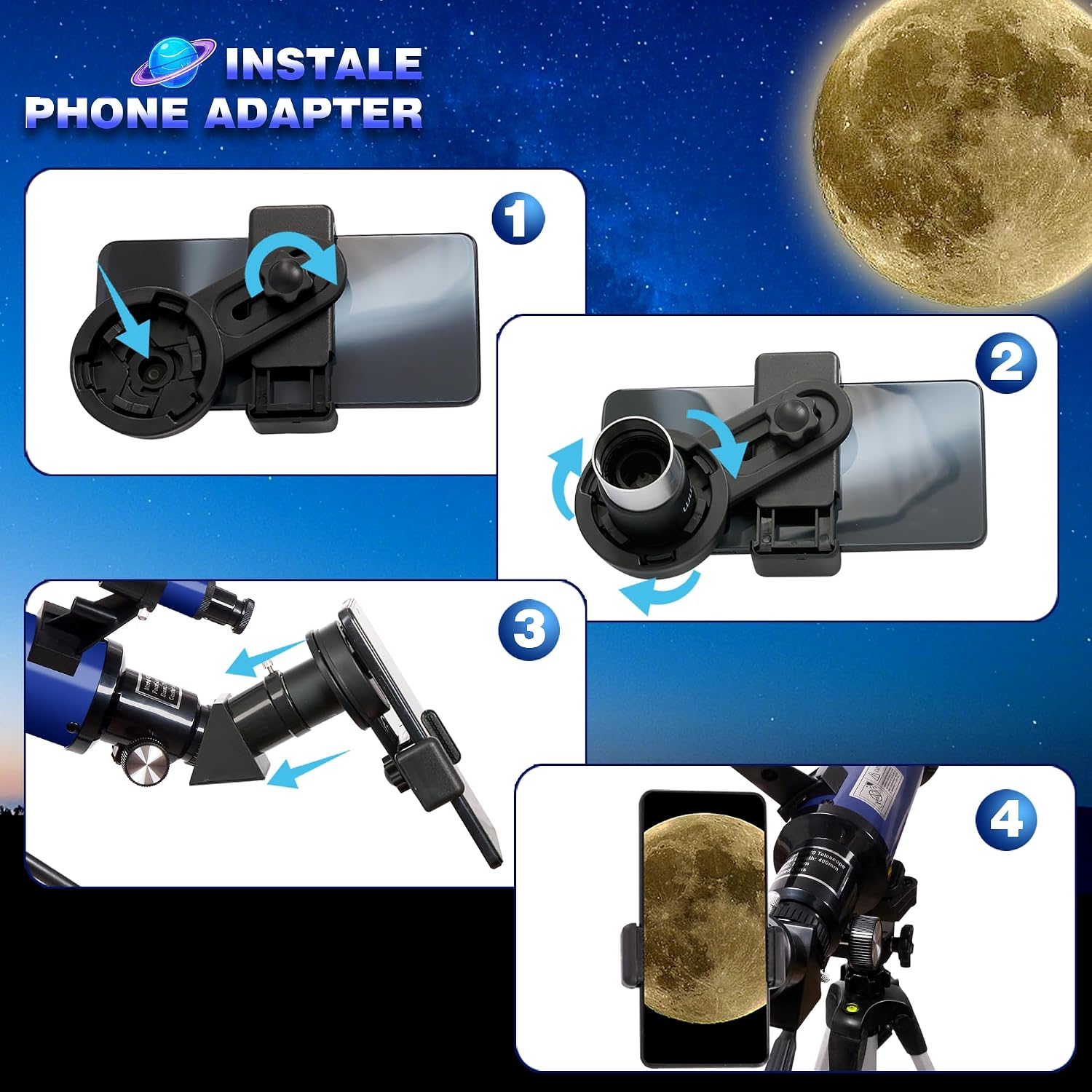 Thumbnail 4 de Telescopes for Adults Astronomy, 70mm Refractor with 400mm Focal Length – Portable 200X Kit