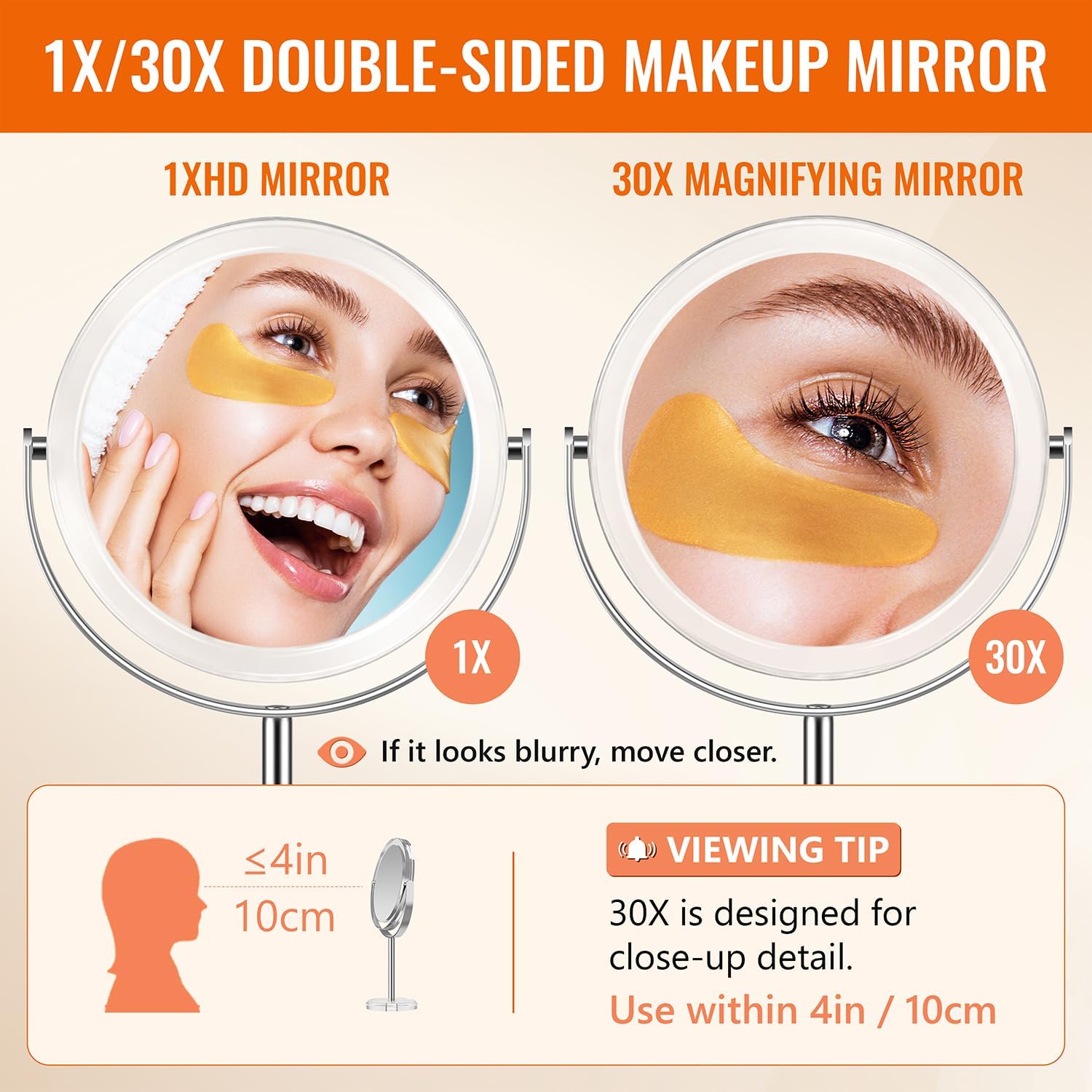 Detalle de Auxmir 1X/30X Double-Sided Make-Up Mirror, 20 cm, 360° Rotation