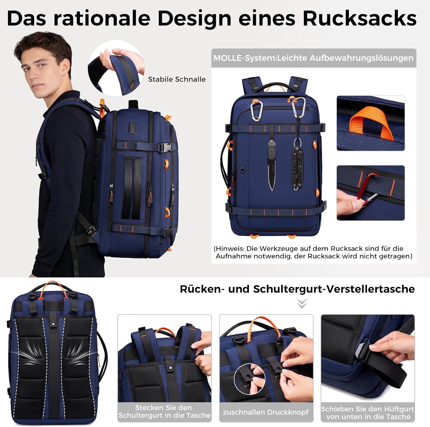 Thumbnail 4 de Fenree.geer Reiserucksack: Erweiterbarer Handgepäck-Rucksack mit Laptopfach bis 18,4 Zoll
