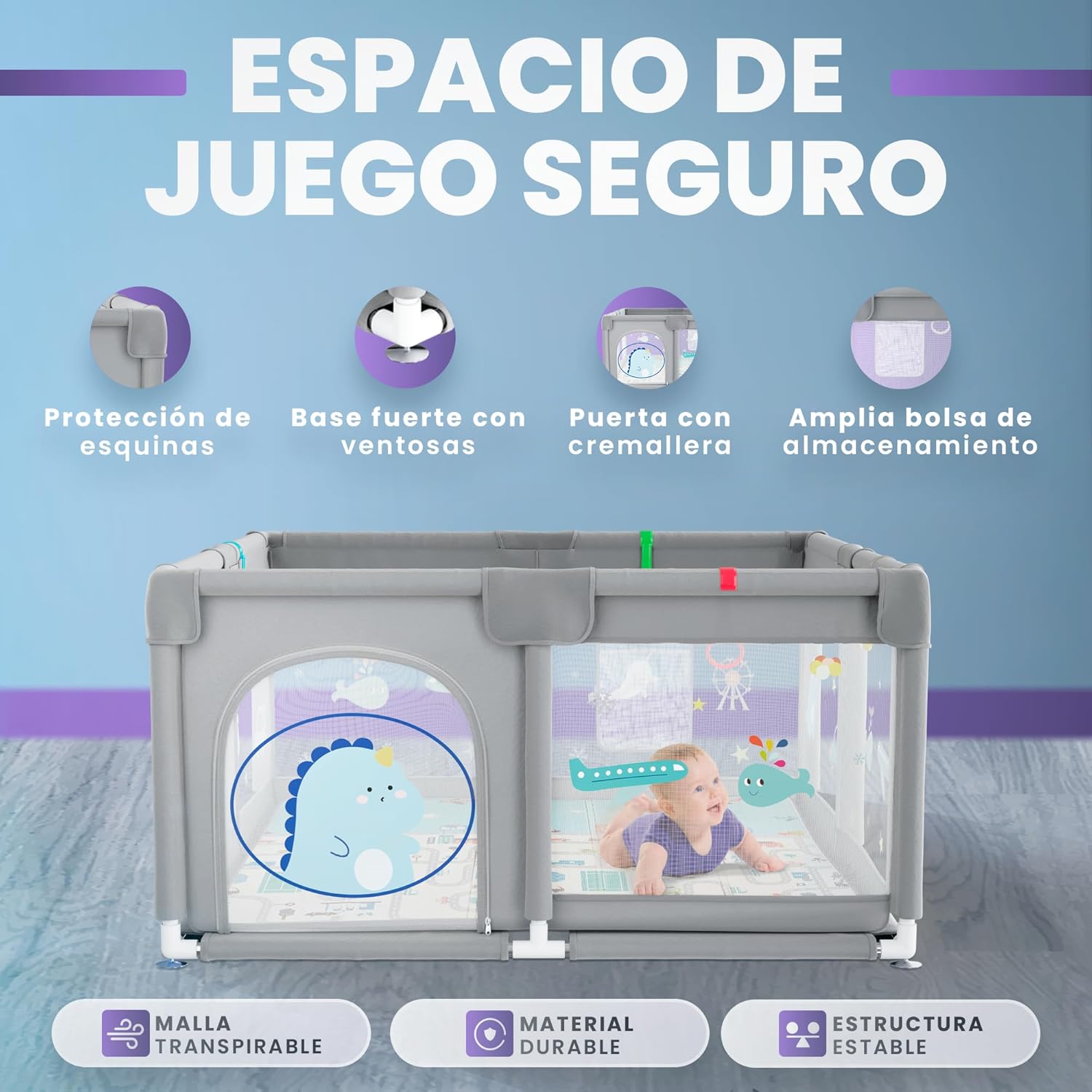 Detalle de JUPPLIES Parque Infantil Bebé 120cm - Seguridad y Diversión