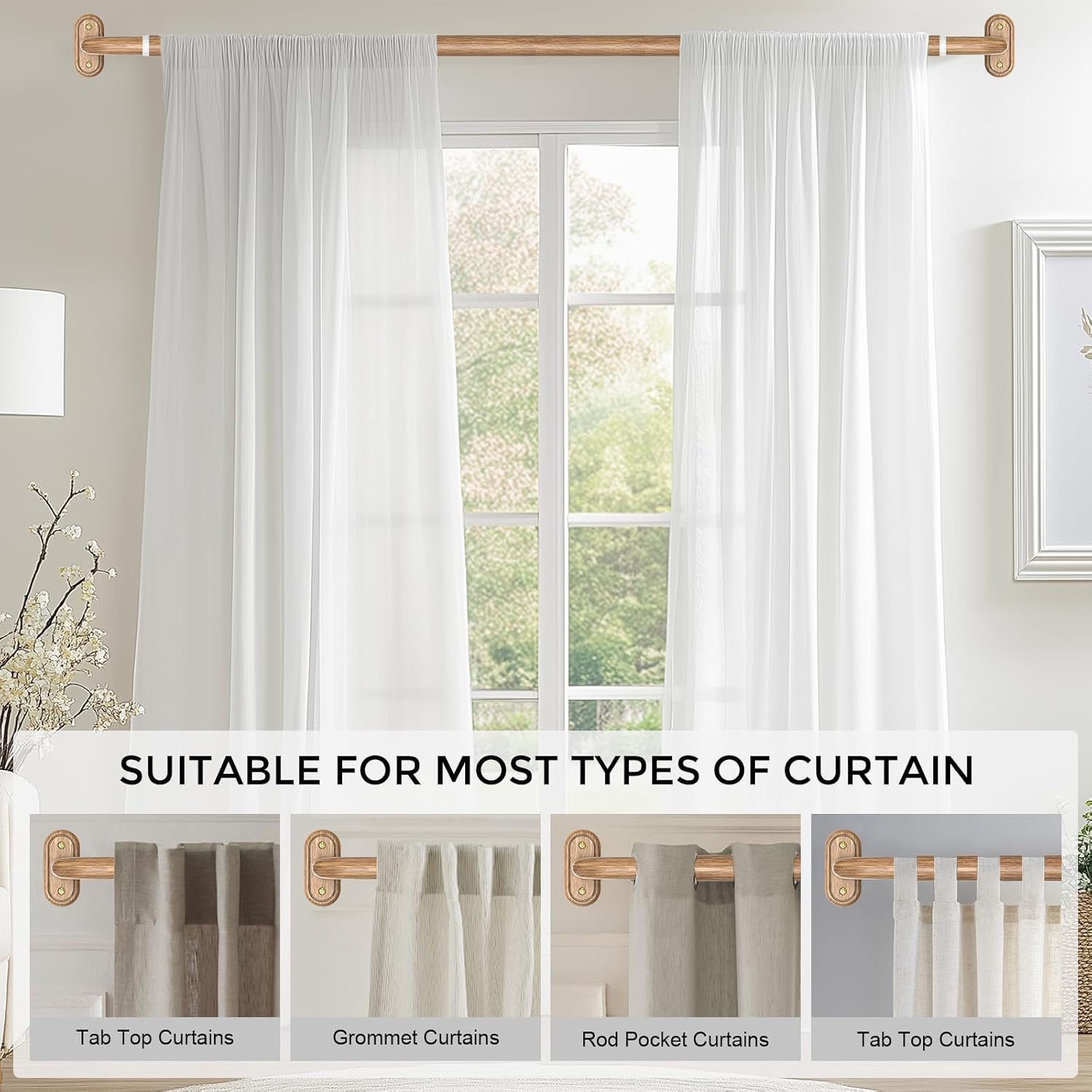 Thumbnail 3 de JRZOO Wrap Around Curtain Rods Wood (48 to 84 in) — 1-inch Heavy-Duty Blackout Curved Drapery Pole, All-Metal
