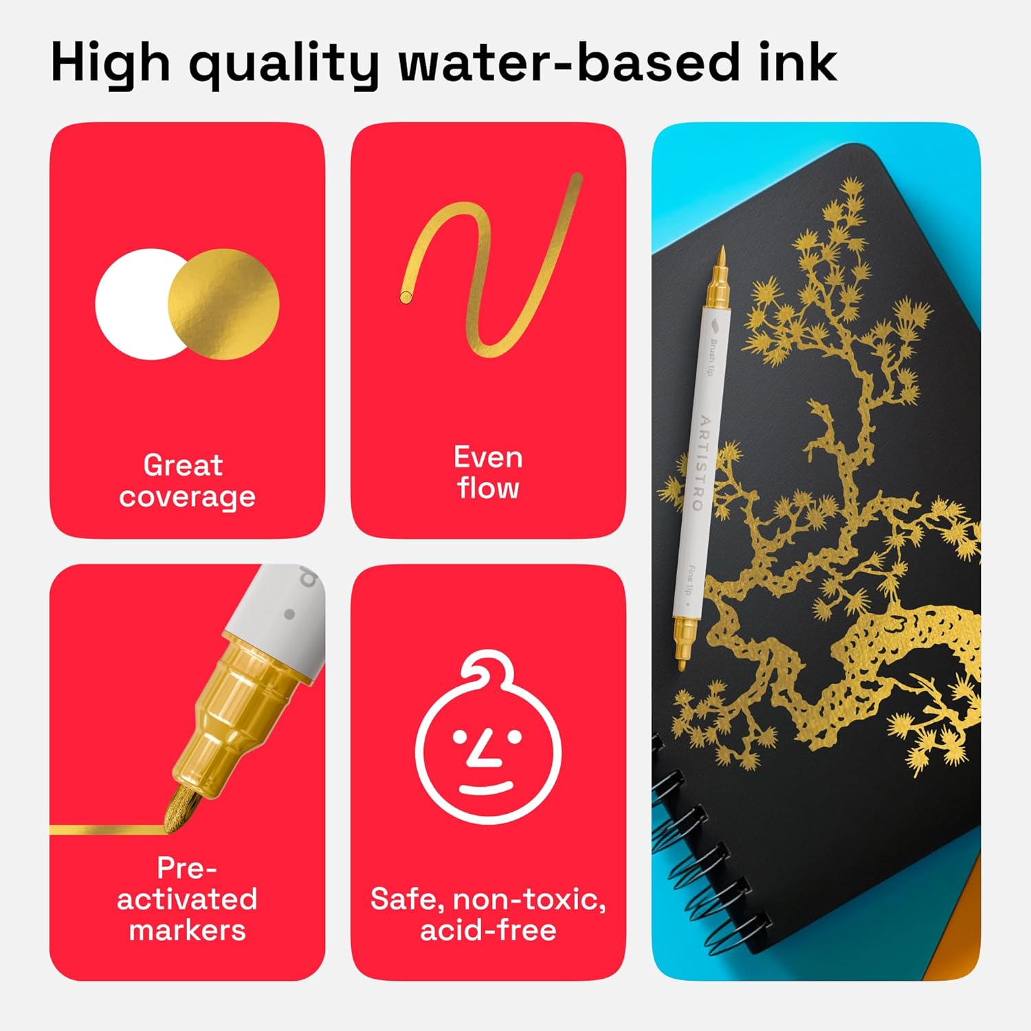 Thumbnail 3 de Artistro Acrylic Paint Pens, Dual Tip (Brush + Fine 1mm) – Acrylic markers for fabric, canvas, rock, glass, wood, paper