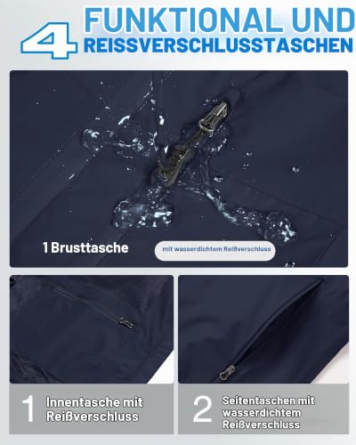 Detalle 2 de 33,000ft Regenjacke Damen – Wasserdicht, atmungsaktiv und leicht – Navy Blau, Größe 40